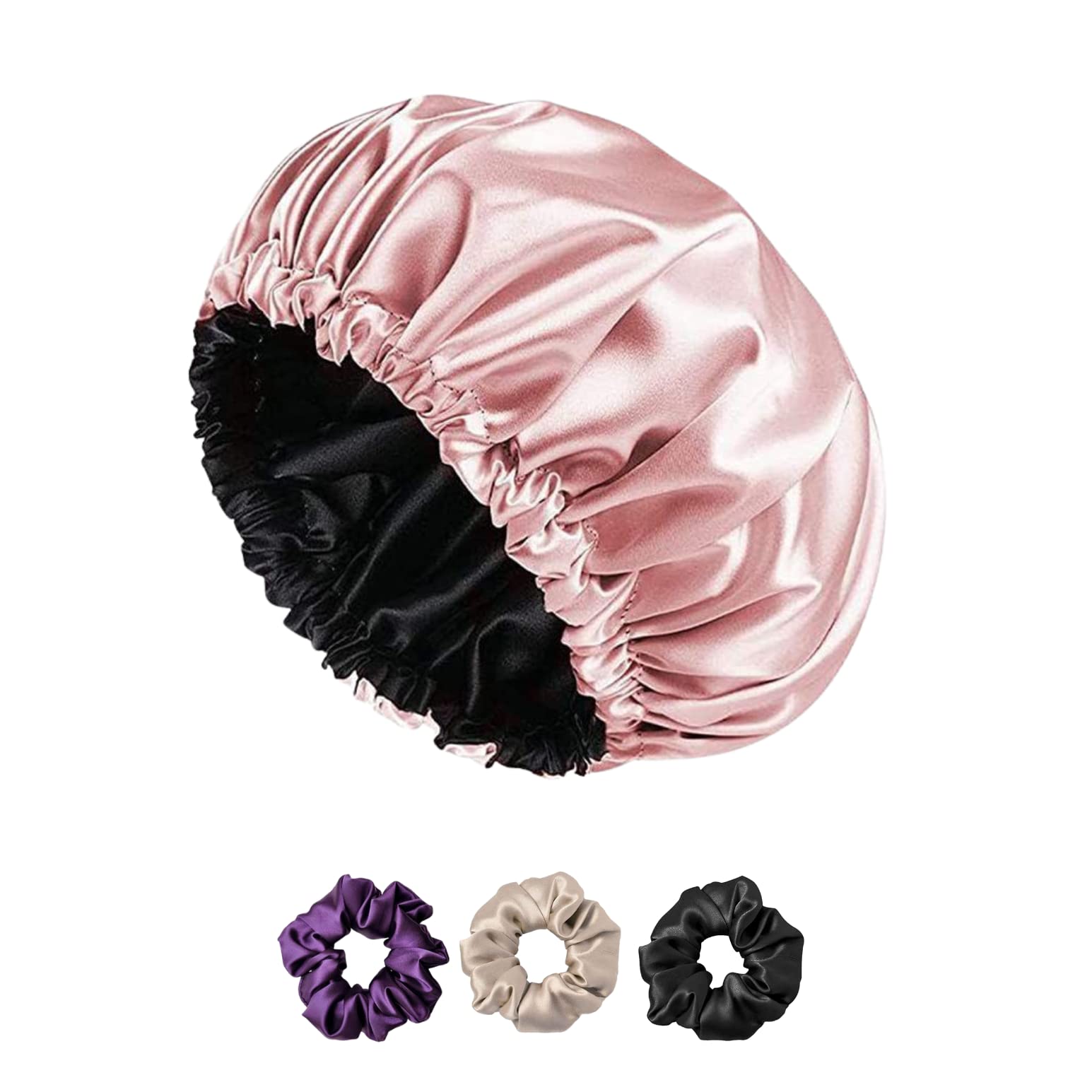 Atrube Satin Silk Hair Bonnet Cap for Sleeping & Curly Hair Protection - Soft Satin Scrunchies & Head Wrap for Nighttime Hair Care & Styling (Great for Natural Hair, Braids, Wigs & Bedtime Hair Protection)