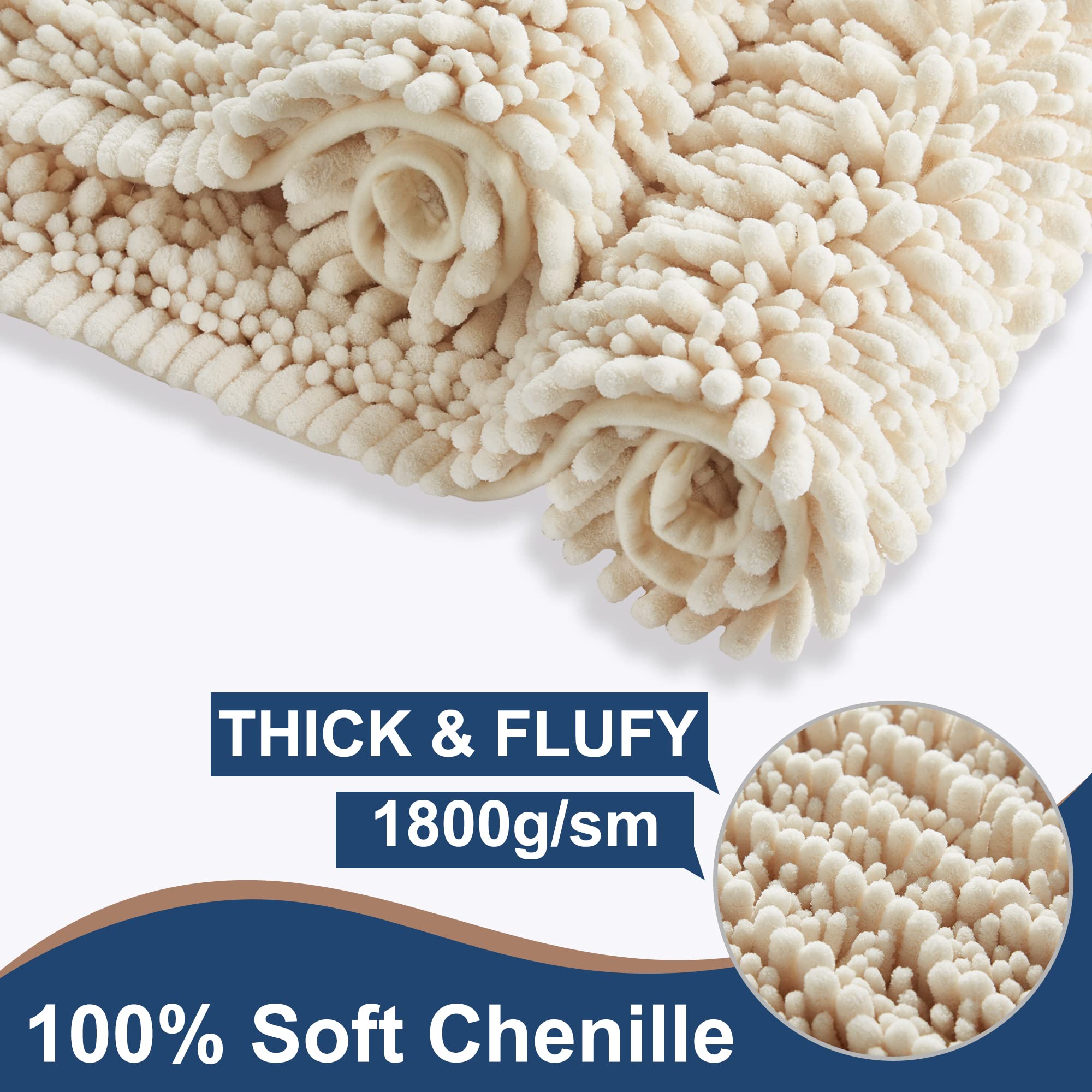 FLOLEOPA Soft Plush Microfiber Bathroom Rugs - Super Absorbent Non-Slip Machine Washable Bath Mat for Tub, Shower & Floor (27.5x47 Inches, Cream) | Perfect for Bathroom Safety & Luxury Comfort