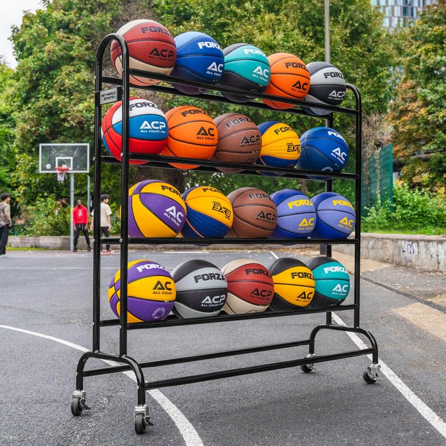 FORZA Portable Sports Ball Storage Cart & Cage - Holds Up to 40 Basketballs, Footballs, Volleyballs | Durable Ball Organizer for Gym, School, Sports Teams & Home Use