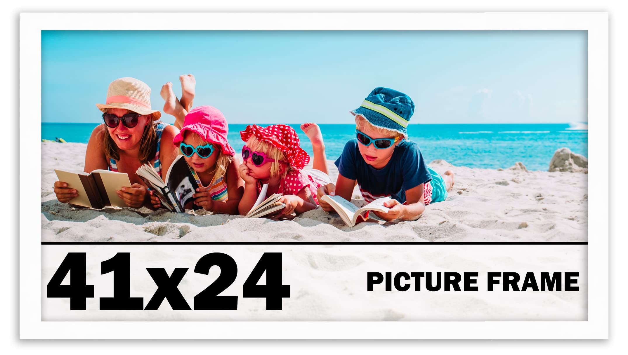 41x24 Inch White Solid Wood Picture Frame with UV Acrylic Shatter Guard & Acid-Free Backing - Wall Display for Family Photos, Artwork, and Home Decor - Includes Hanging Hardware - No Mat Included