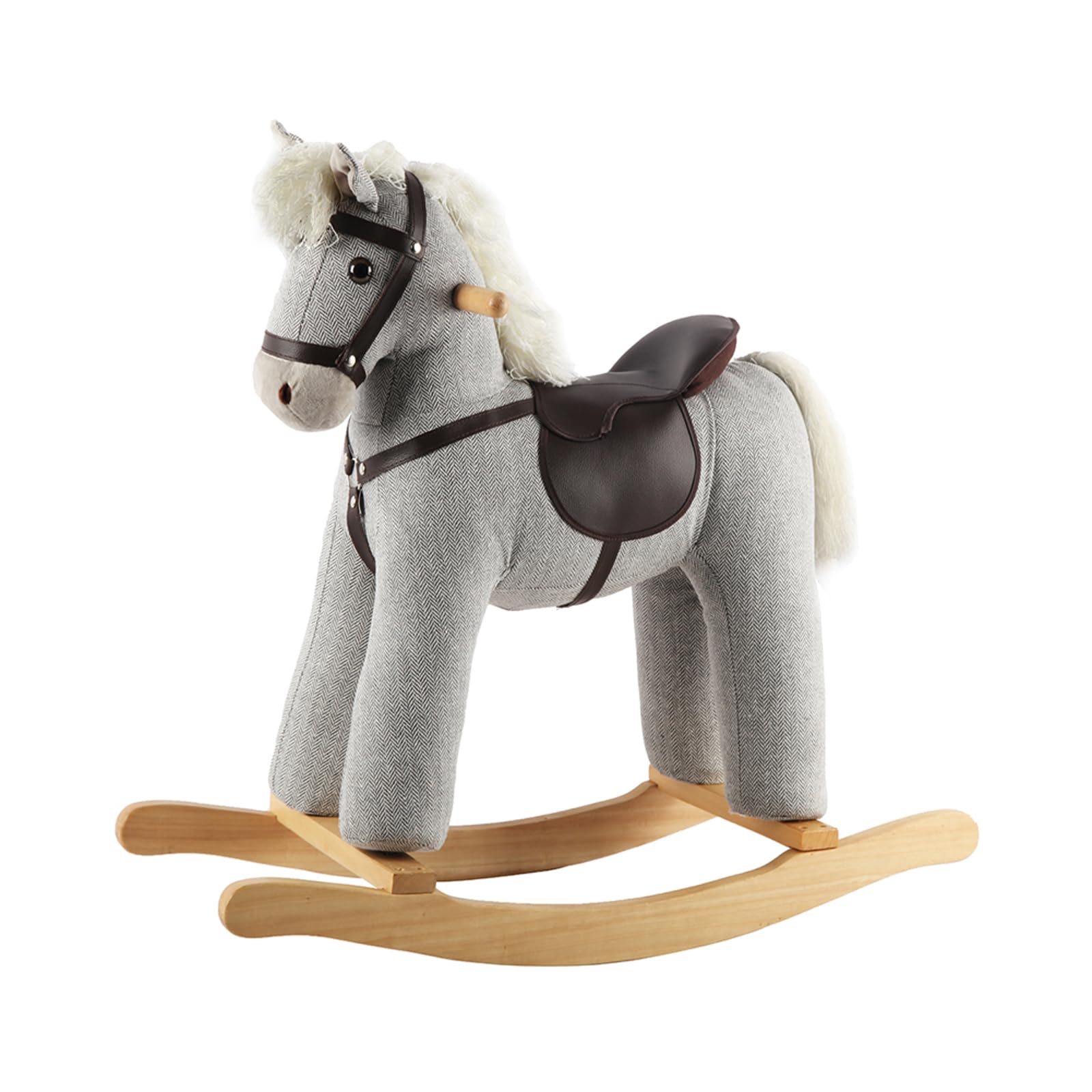 Gray Wooden Rocking Horse Toy with Realistic Sound - Safe & Fun Ride-On Pony for Kids | CPC Certified | Perfect for Nursery Decor & Toddler Playtime