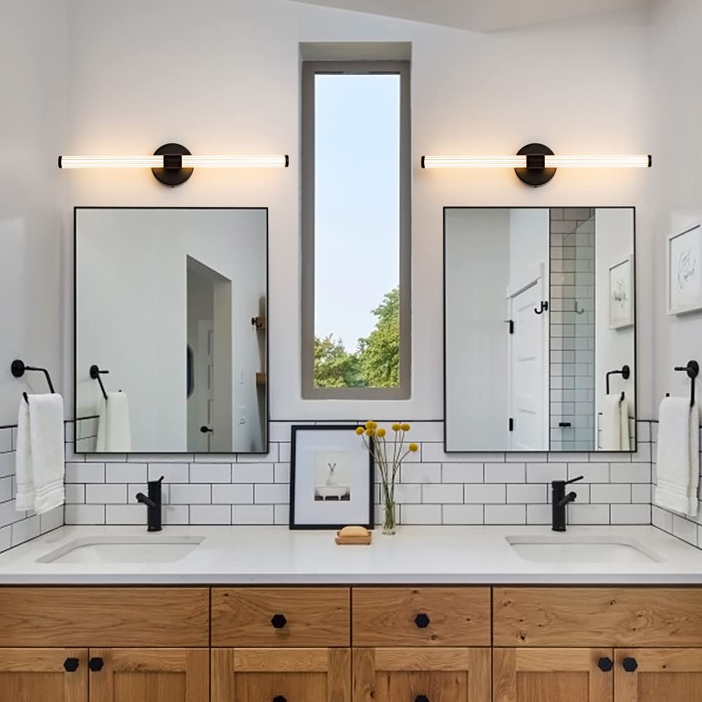 Dimmable LED Bathroom Vanity Lights 22 Inch - 360° Full Lighting Modern Wall Sconce, 4000K Natural White Light for Bathroom Mirror, Bedroom & Living Room - Black | Perfect for Makeup, Shaving & Home Decor