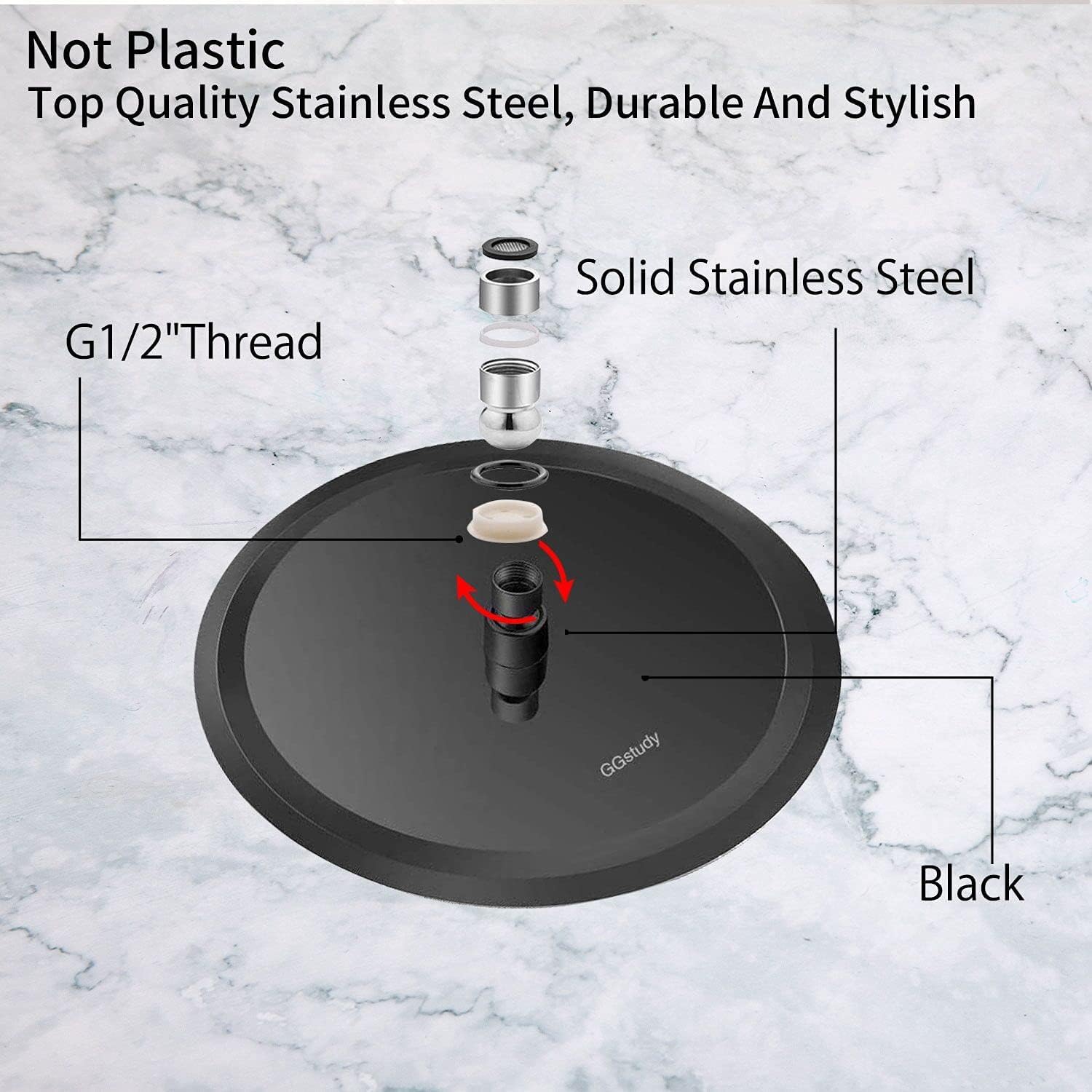 Matte Black Shower Faucet Set - GGStudy Single Function Shower Trim Kit with Rough-in Valve, 8 Inch Stainless Steel Rainfall Shower Head - Perfect for Modern Bathroom Renovation & Spa-like Shower Experience