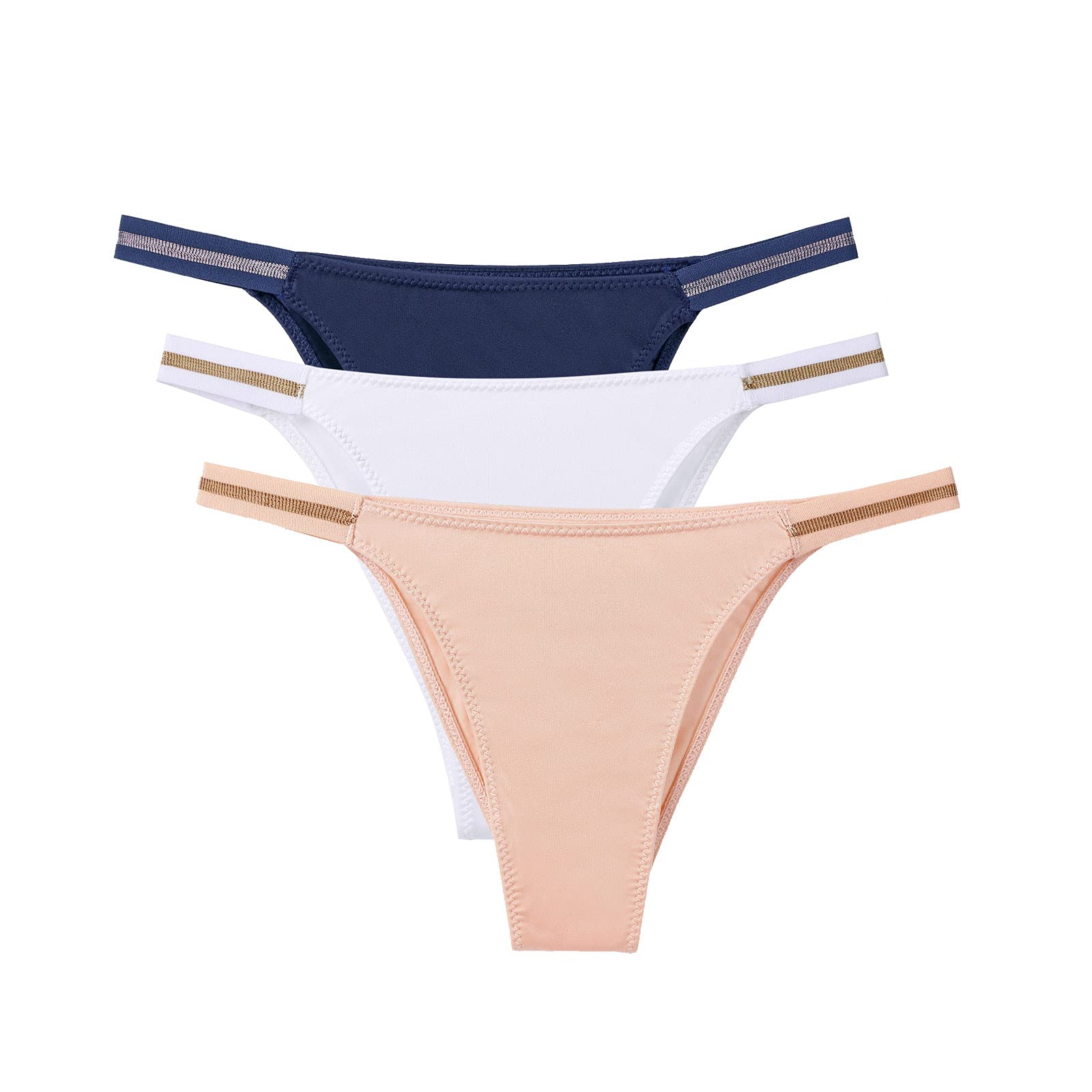 3 Pack Women's Cotton Spandex Thong Underwear - Black, White & Multicolor G-String Panties for Everyday Comfort & Invisible Wear Under Tight Clothing