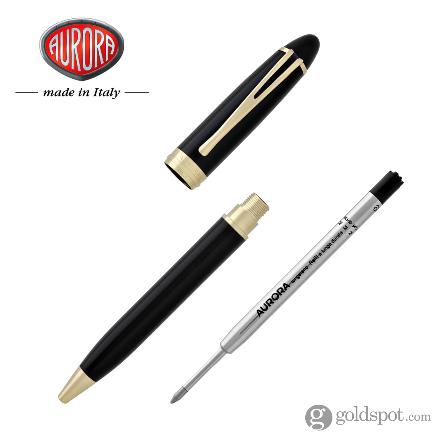 Aurora Ipsilon Deluxe Black Gold Ballpoint Pen - Premium Writing Instrument for Business, Gifts & Signature Documents