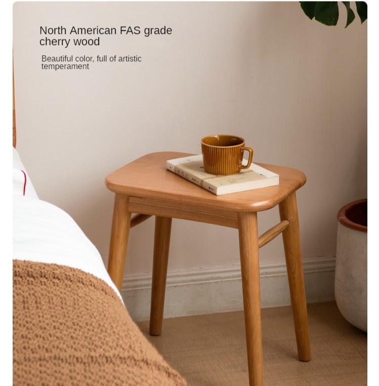 Premium Black Walnut, Cherry & Oak Solid Wood Modern Vanity Stool - Luxury Makeup Seat for Dressing Table, Bedroom & Bathroom