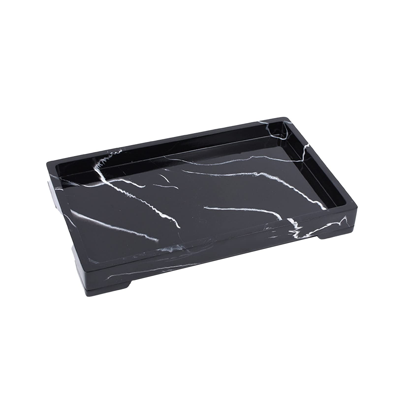 ZQALOVE Large Waterproof Bathroom Storage Box - Non-Slip Marble Texture Cosmetic & Jewelry Organizer Tray for Countertop, Hotel, Vanity (Black) | Perfect for Bathroom, Makeup Display & Home Decor Organization