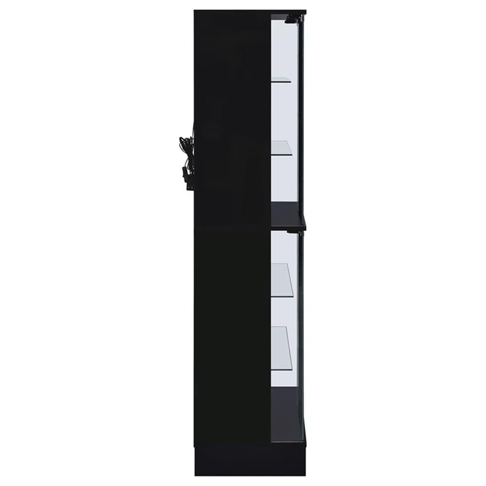 Pemberly Row Wood Display Case Curio Cabinet with LED Lighting - Black High Gloss Finish for Collectibles, China, and Home Decor Showcase