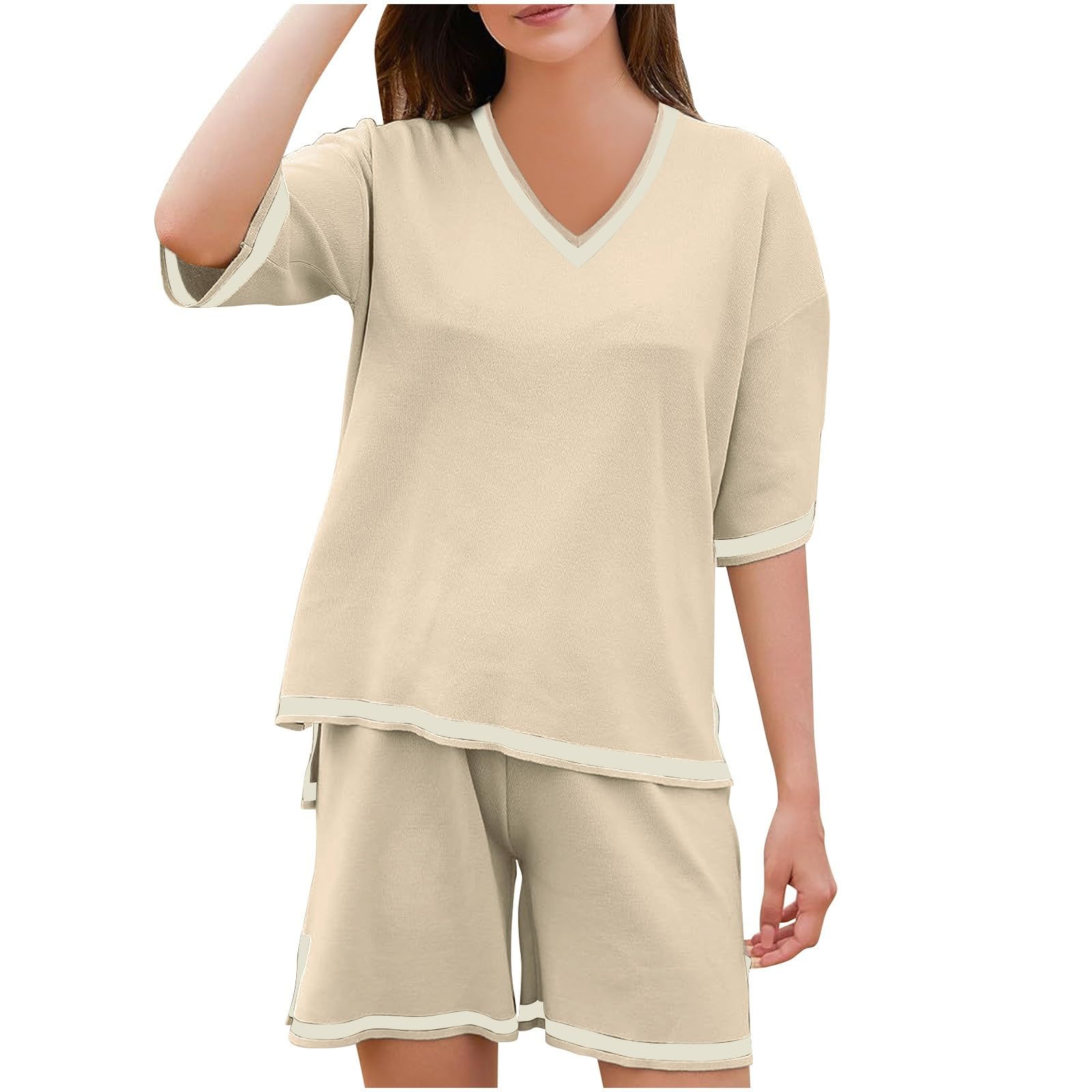 Women's 2-Piece Summer Outfits - Soft Short Sleeve Crewneck Tops & Lounge Shorts Set | Casual Sleepwear & Comfy Loungewear | Perfect for Home Relaxation, Vacation & Everyday Wear