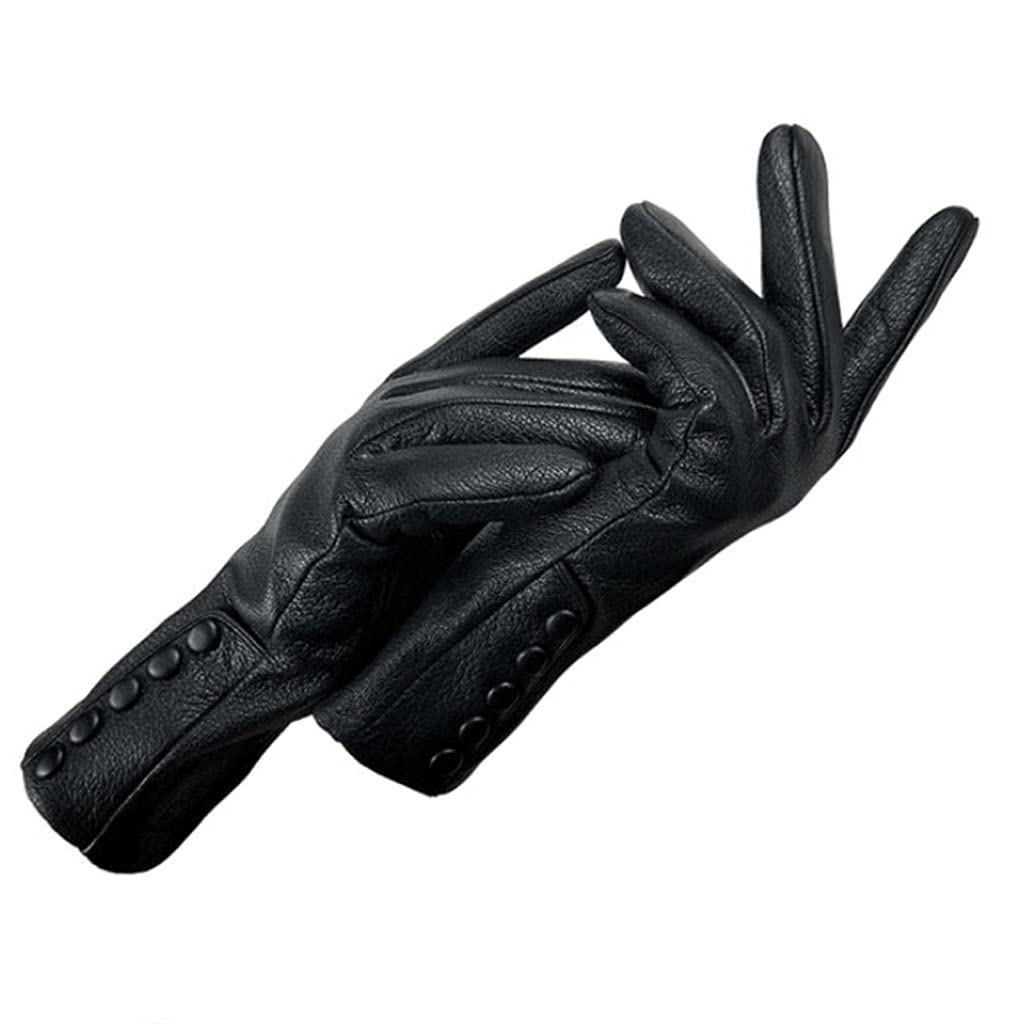 Winter Women's Leather Gloves with Button Decor - Soft & Warm Ladies Gloves for Cold Weather - Black, Size 7 - Perfect for Outdoor Activities, Driving & Fashion Accessories