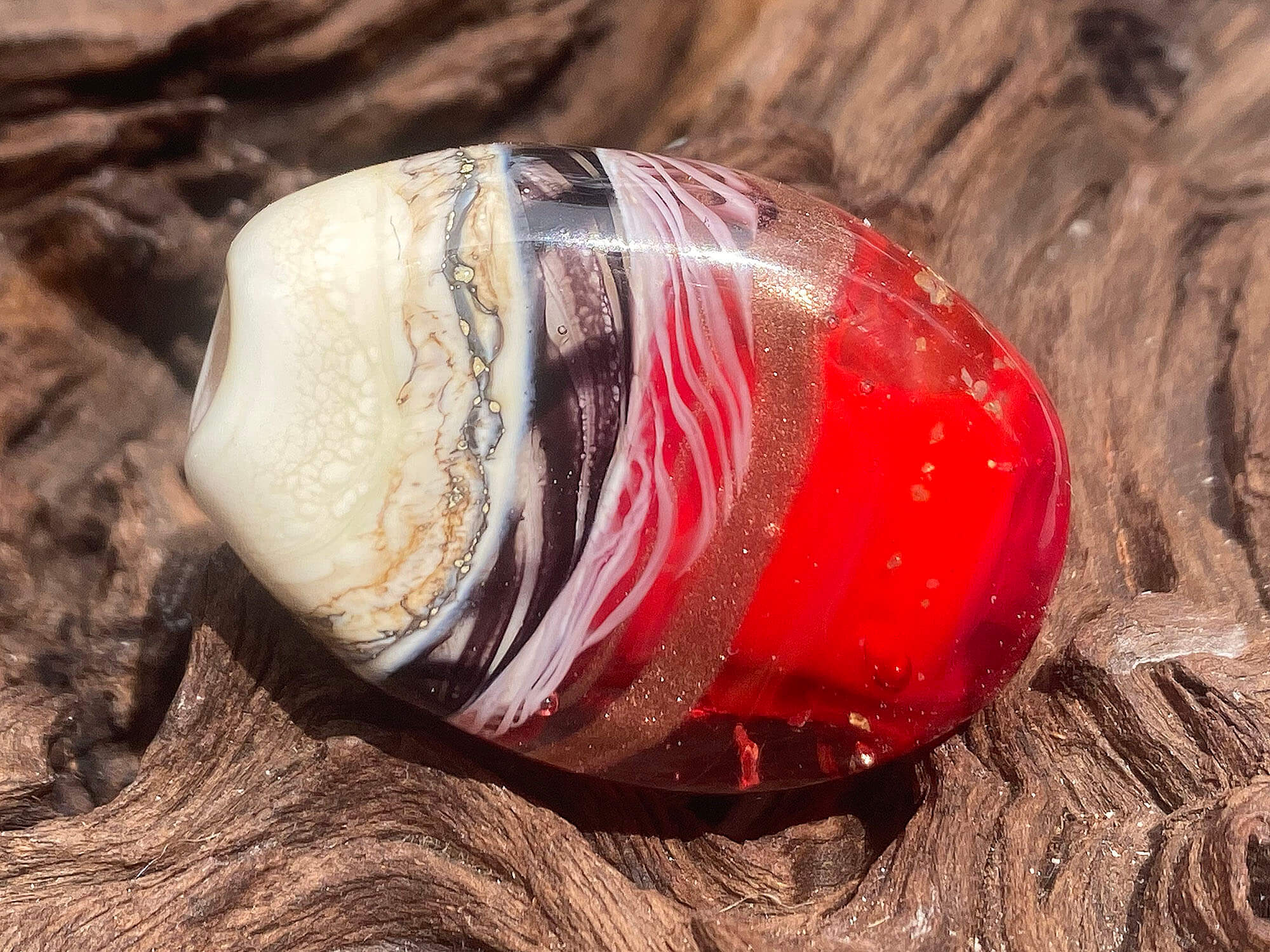 Handmade Red Ivory Organic Lampwork Glass Focal Bead for Jewelry Making - Perfect for Necklaces, Bracelets & DIY Craft Projects
