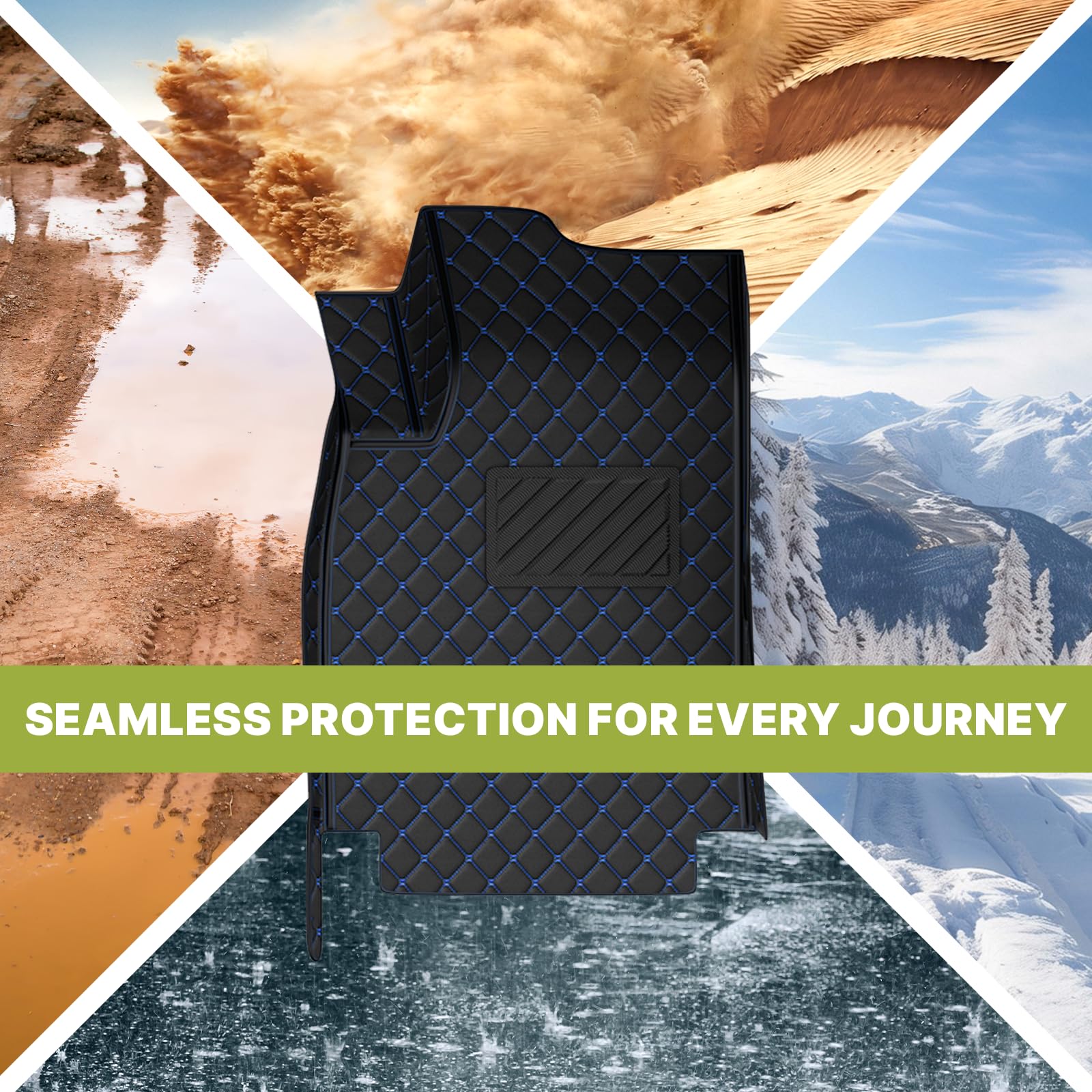 All-Weather Custom Fit Car Floor Mats for Dodge Charger 2007-2022 - Non-Slip Leather Floor Liners (Fits Charger SRT 2011-2019, Black-Blue) | Perfect for Daily Commuting, Road Trips & Winter Protection