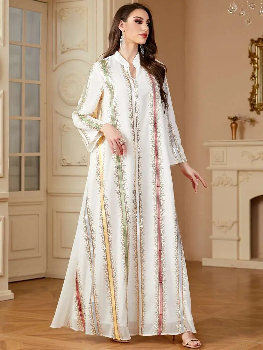 Elegant Chiffon Embroidery Eid Caftan Dress for Women - Flowy Long Kaftan with Intricate Designs #244170 | Perfect for Eid Celebrations, Weddings & Special Occasions