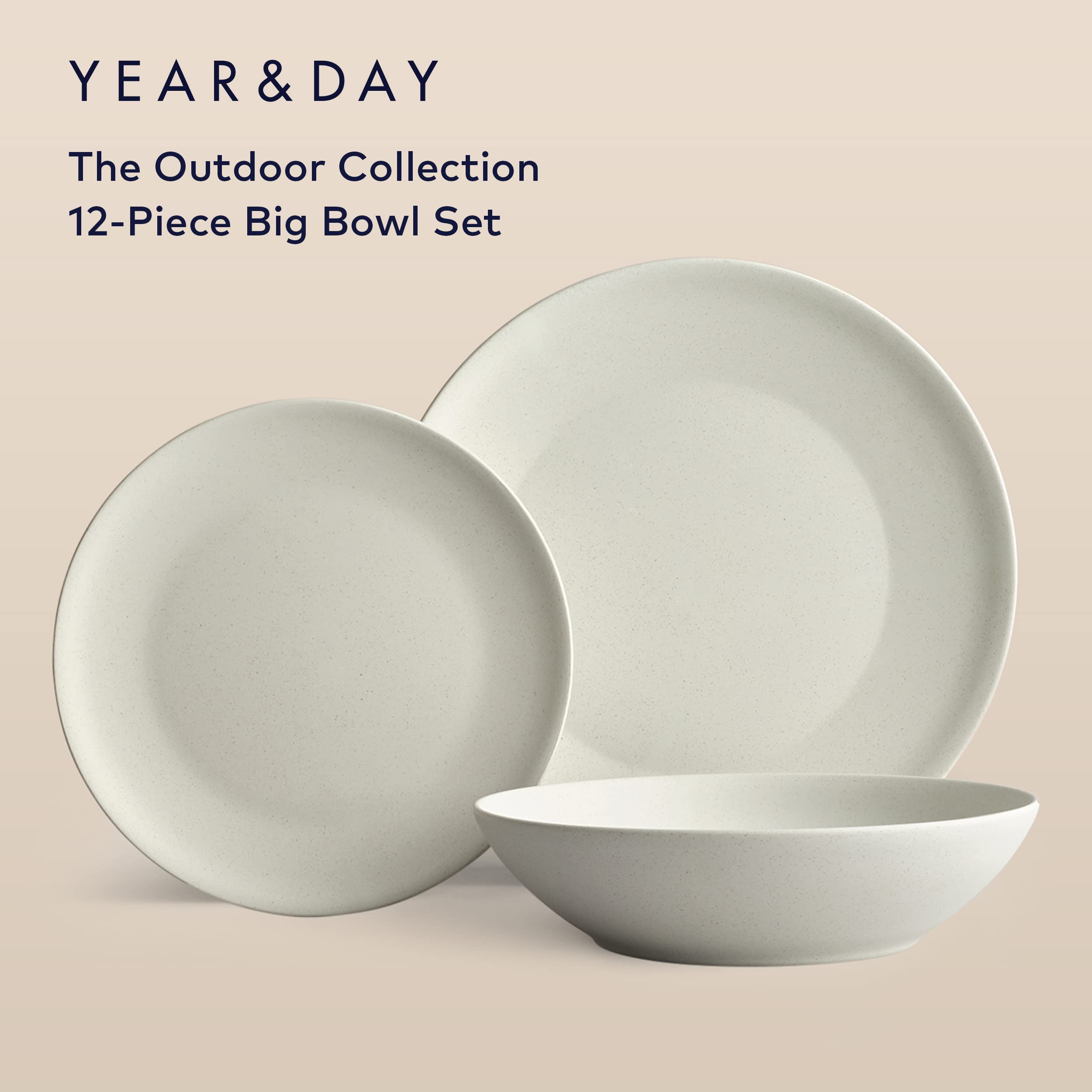 Eco-Friendly 12-Piece Plant-Based Dinnerware Set for 4 - Biodegradable Bowls & Plates for Outdoor Dining, Picnics & Sustainable Living | Year & Day