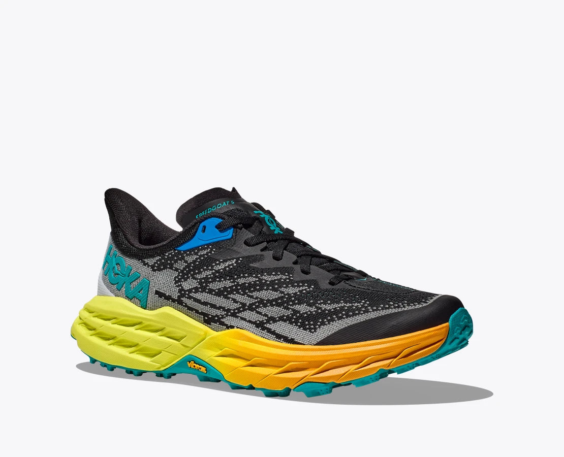 HOKA Men's Speedgoat 5 Trail Running Shoes - Black & Evening Primrose | Lightweight Cushioned for Hiking & Outdoor Adventures