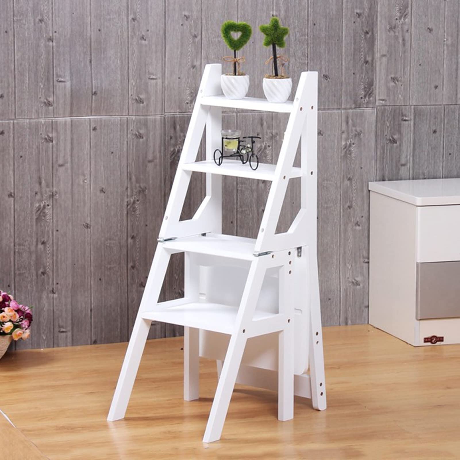 XHALERY 4-Step Wooden Folding Ladder Stool - Portable Multifunctional Step Stool for Home, Library, Kitchen, and Display Shelves | Non-Slip, Space-Saving Design for Easy Storage