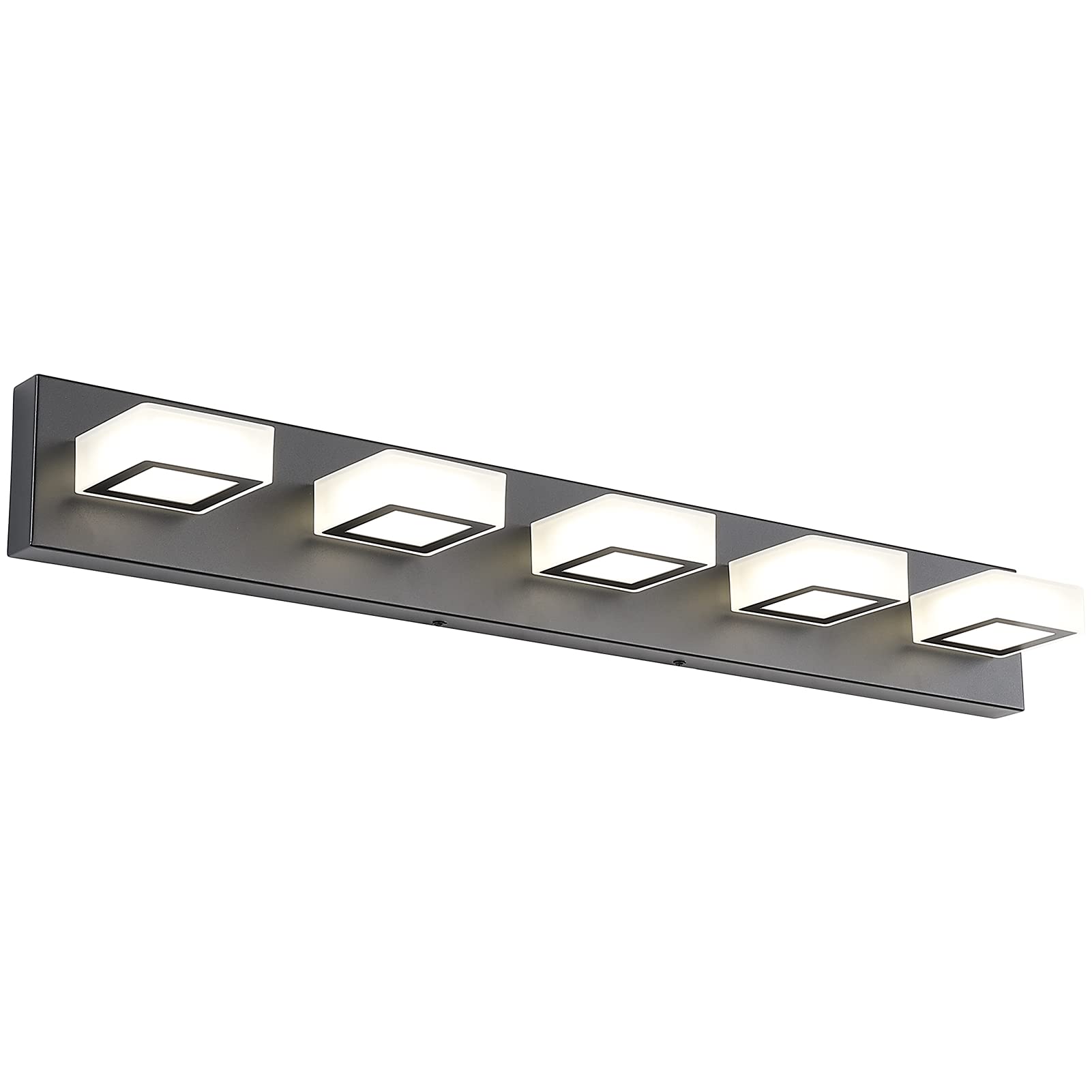 Ralbay Modern Black Bathroom Vanity Light Fixture - 5-Light Adjustable LED Bathroom Lighting with Acrylic Shade, Matte Black Finish, Natural White Light - Perfect for Bathroom Mirror Lighting, Vanity Makeup Area, and Modern Home Decor