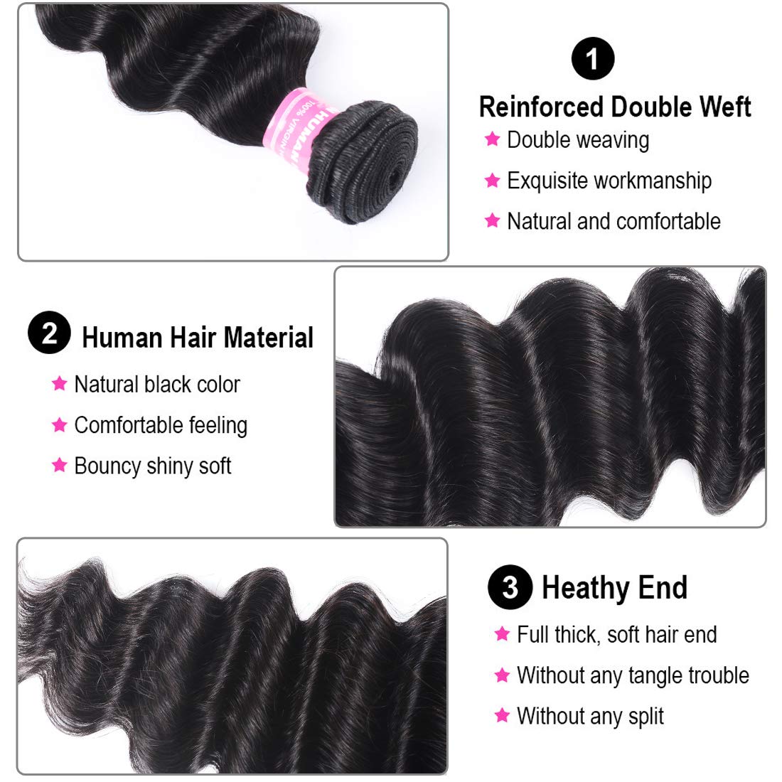 Beauty Forever Hair 8A Grade 100% Unprocessed Malaysian Virgin Hair - 3 Bundles Deep Wave Remy Human Hair Extensions (20 22 24 Inch) Natural Black Color, Bleach & Dye Friendly | Perfect for Daily Wear, Styling, Weddings & Special Occasions
