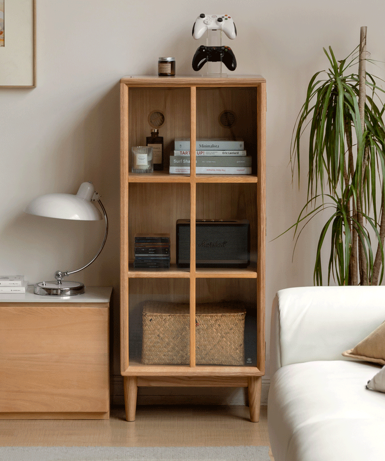 Solid Oak Wood Bookcase with Glass Doors - Stylish Storage for Books, Decor & Collectibles | Perfect for Living Room, Office & Library