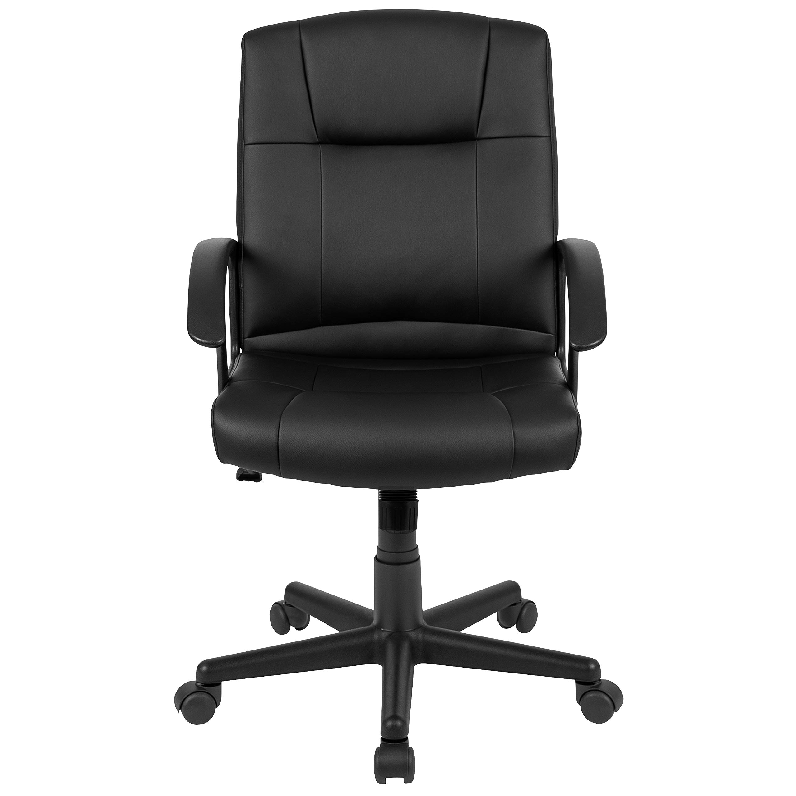 Ergonomic Mid-Back Black Leather Office Chair with Soft Padded Seat & Adjustable Arms - Perfect for Home Office, Gaming & Workspace Comfort