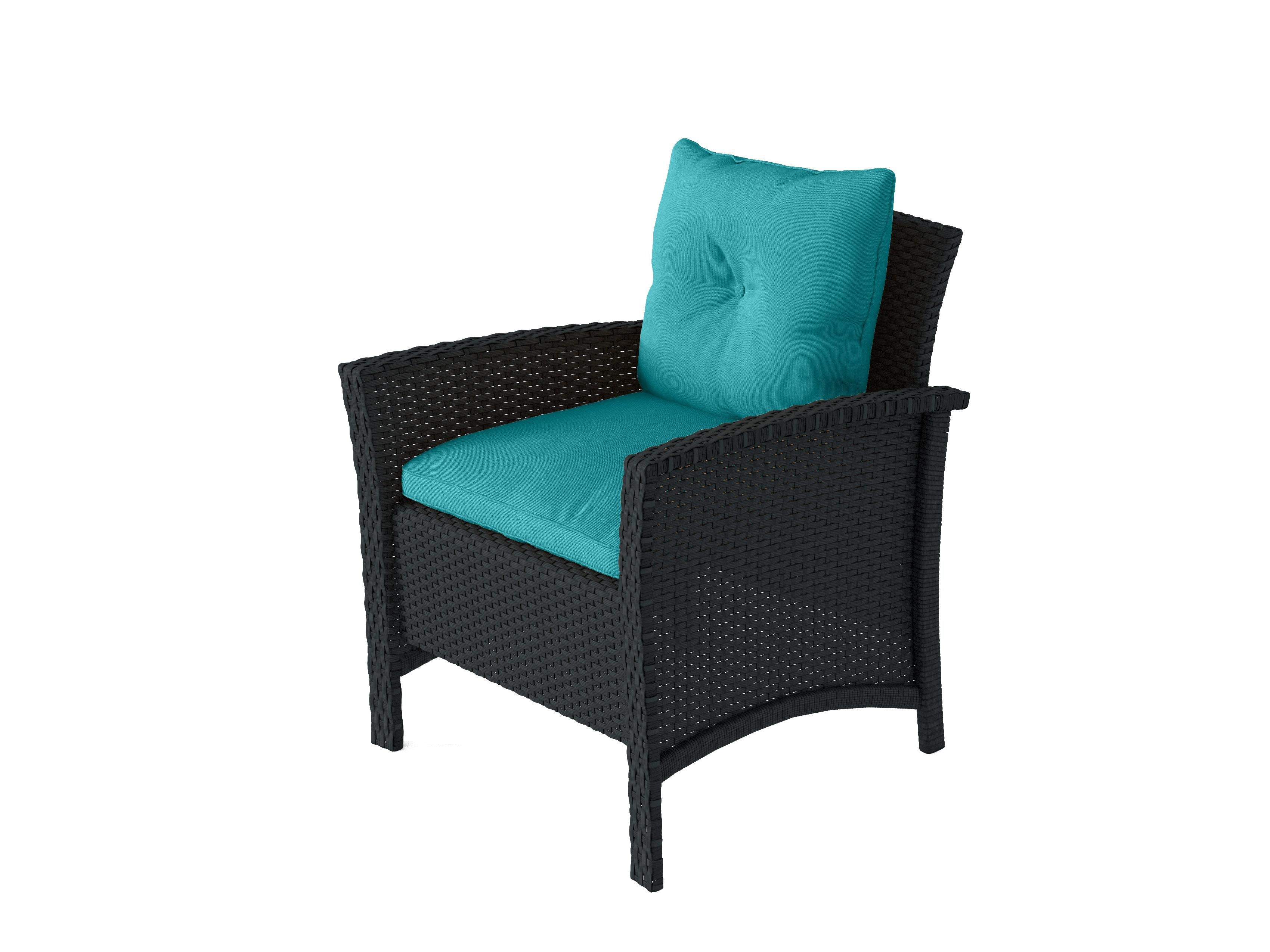 Stylish Black and Turquoise 4-Piece Wicker Patio Furniture Set - Outdoor Dining & Lounge Set for Garden, Poolside, or Backyard Relaxation