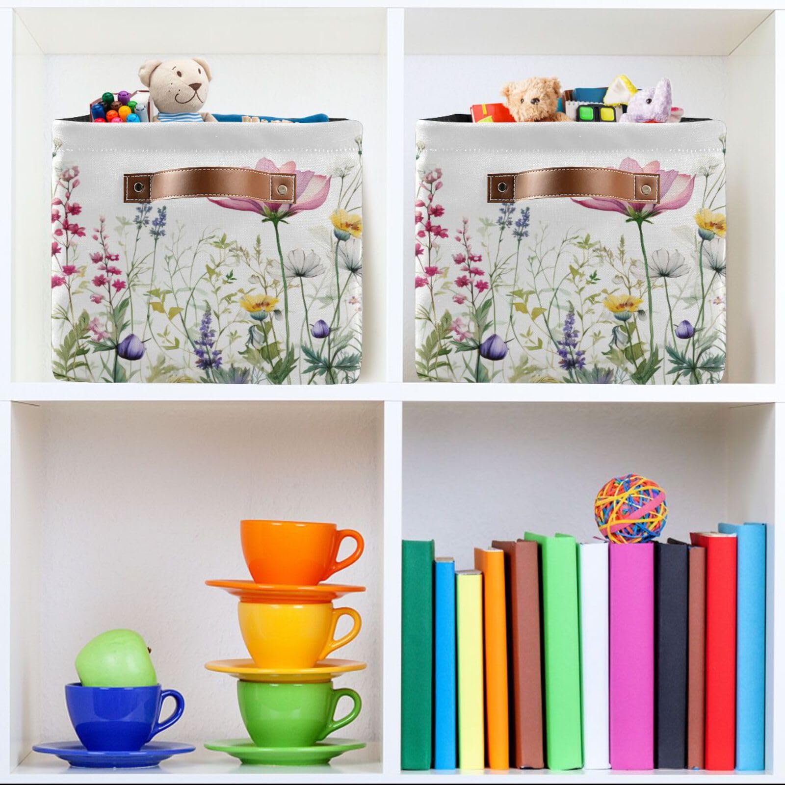Foldable Canvas Storage Baskets with Handles - 2 Pack Rectangle Fabric Organizer Box for Clothes, Toys & Home Decor | Perfect for Closet, Shelves, Office & Bedroom Organization