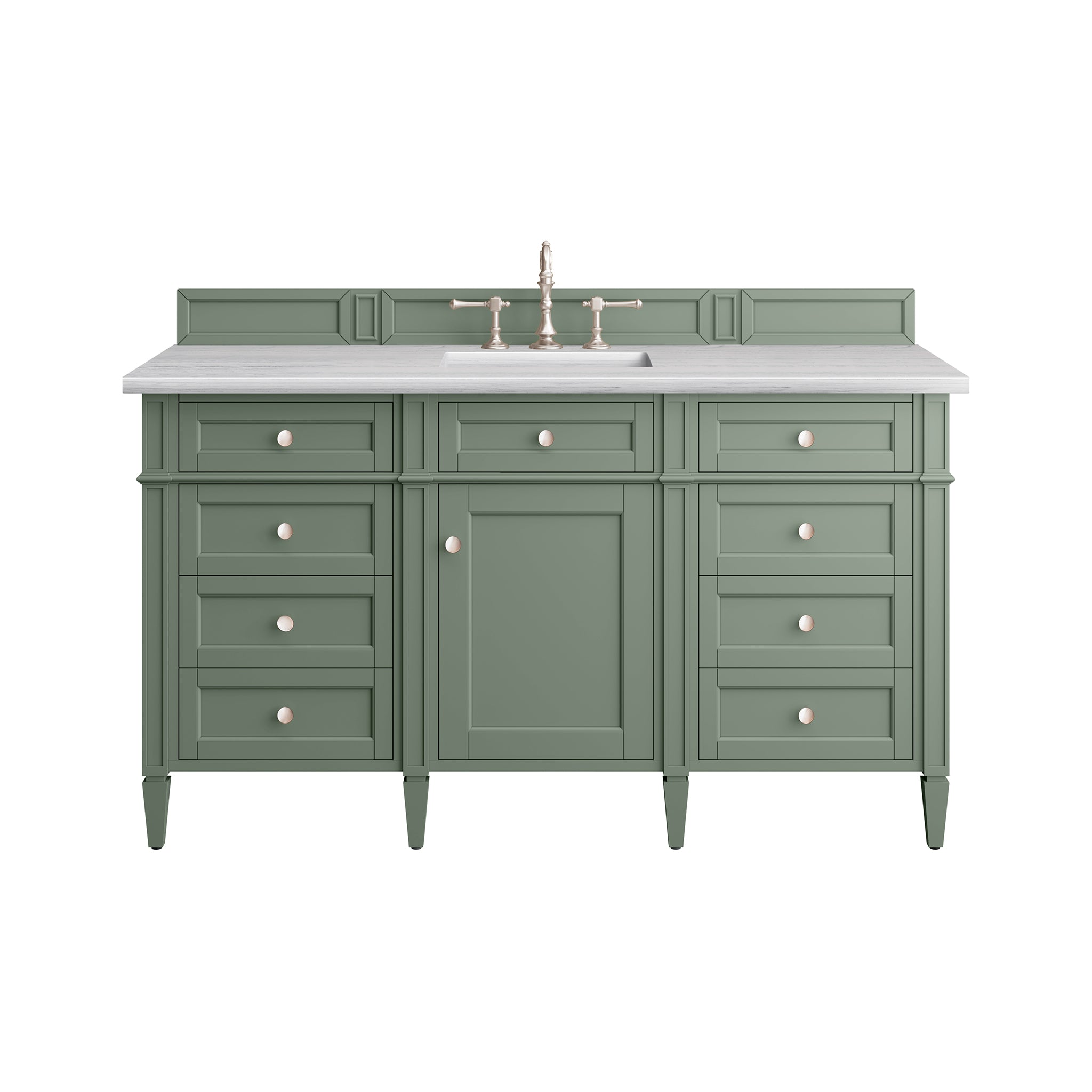 Brittany 60-Inch Single Bathroom Vanity with Smokey Celadon Finish & 3CM Arctic Fall Quartz Top - Perfect for Modern Master Bathrooms & Powder Rooms