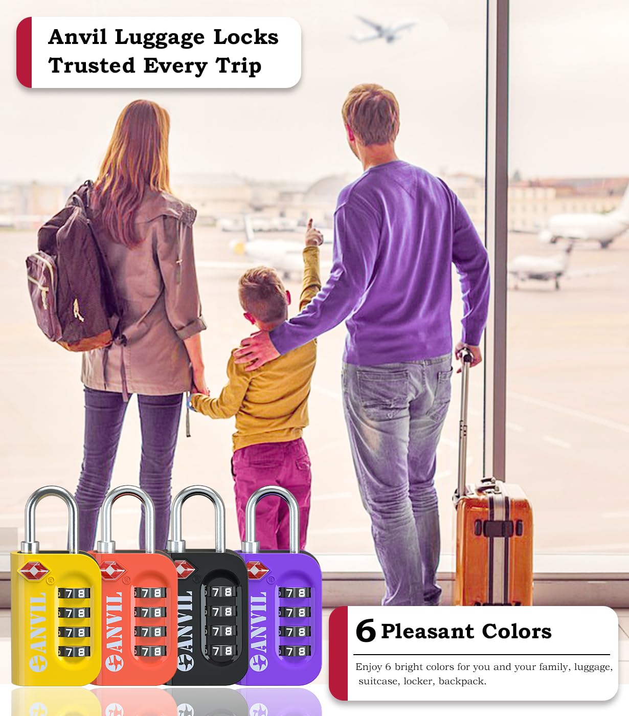 ANVIL TSA Approved Luggage Lock - 4 Digit Combination Lock with 10,000 Security Codes, Easy-Read Dial Window for Suitcases, Backpacks, Travel Bags & Gym Lockers | Secure Your Belongings During Air Travel, School or Work Commutes