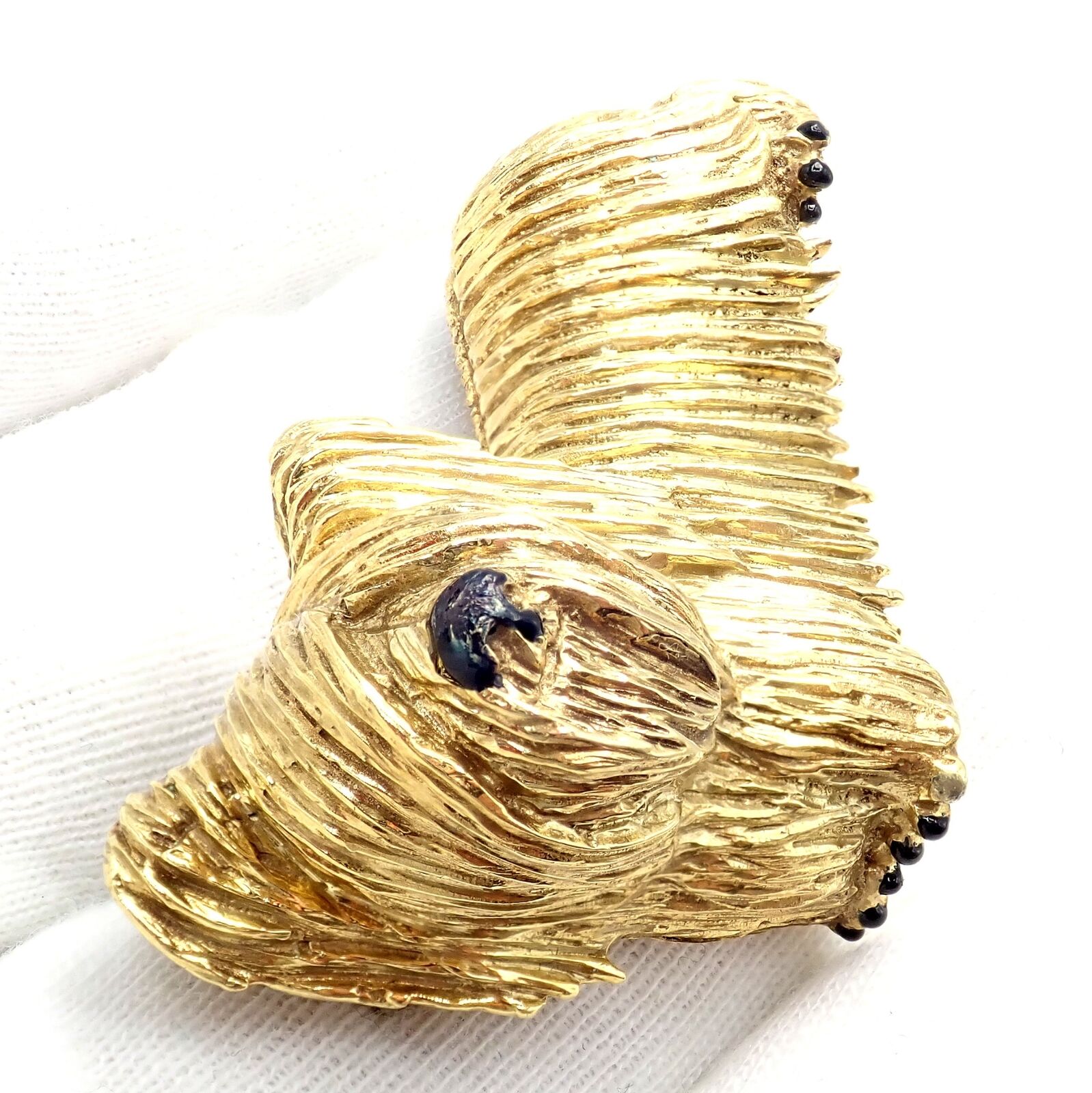 Vintage Tiffany & Co 18k Yellow Gold Enamel Terrier Dog Brooch Pin - 1960s Rare Collectible Jewelry for Women, Perfect for Special Occasions & Gift Giving