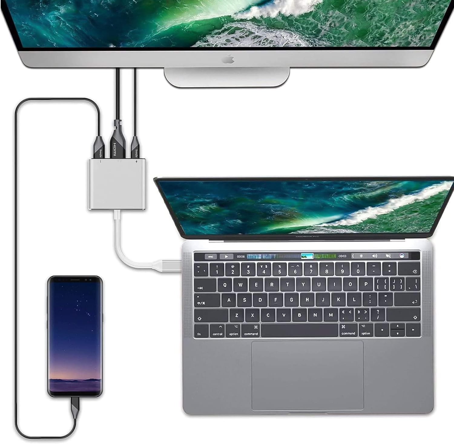 GADEBAO USB C to HDMI Adapter 4K - 3-in-1 USB C Hub with HDMI Output, USB 3.0 Port & Fast Charging - Compatible with MacBook Pro/Air, iPad Pro, iPhone 15, HP, LG Laptops - Perfect for Home Office, Online Meetings & 4K Video Streaming