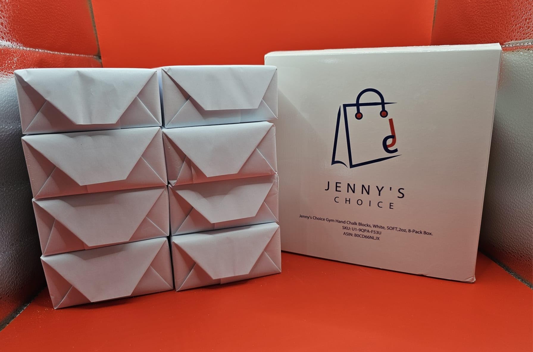 Jenny's Choice Premium Gym Chalk Blocks - 2oz White Magnesium Carbonate for Weightlifting, Rock Climbing & Gymnastics - 8-Pack Soft Hand Chalk for Better Grip - Ideal for CrossFit, Powerlifting & Workout Training