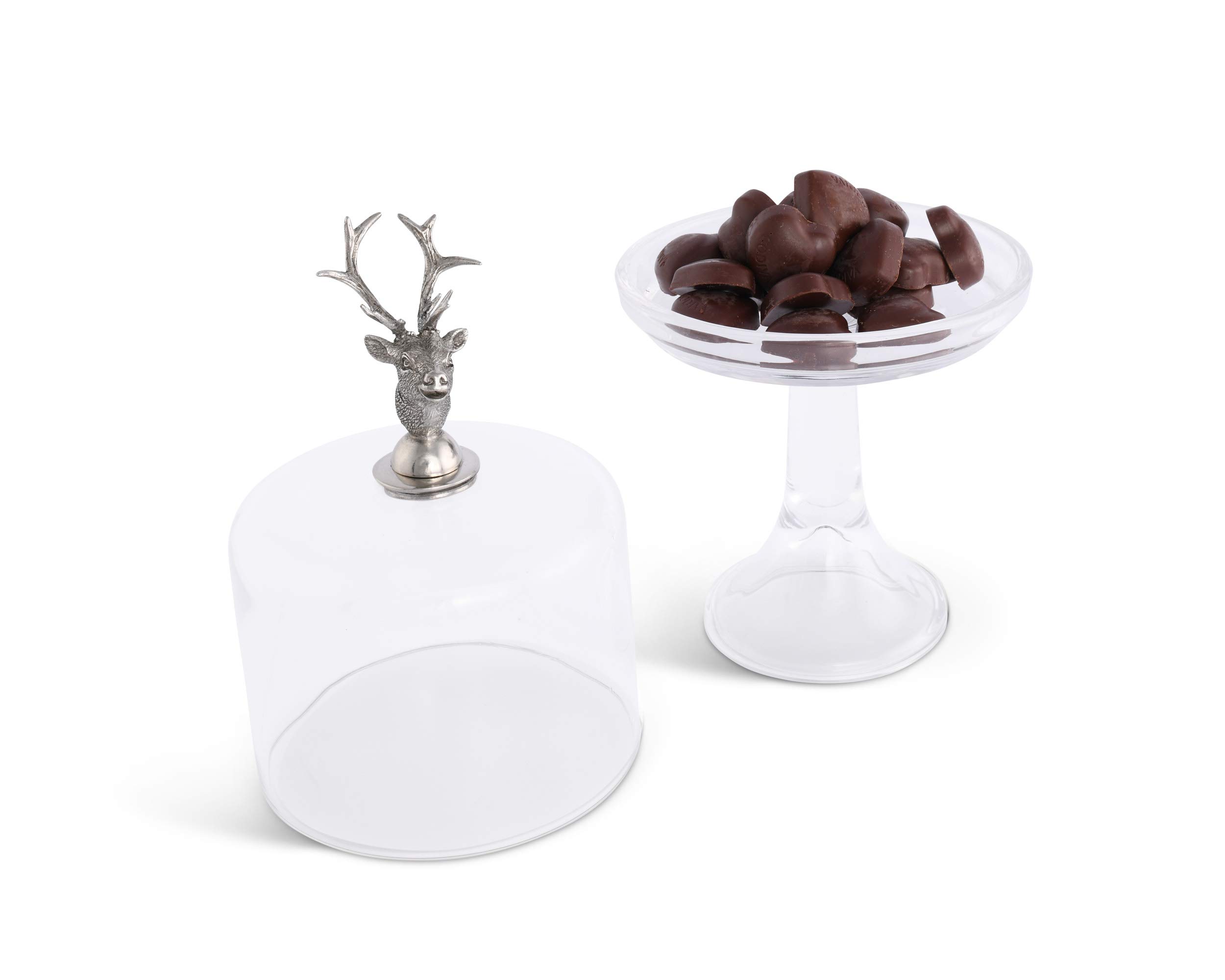 Hand-Blown Glass Cheese Dome with Pewter Elk Knob - 6