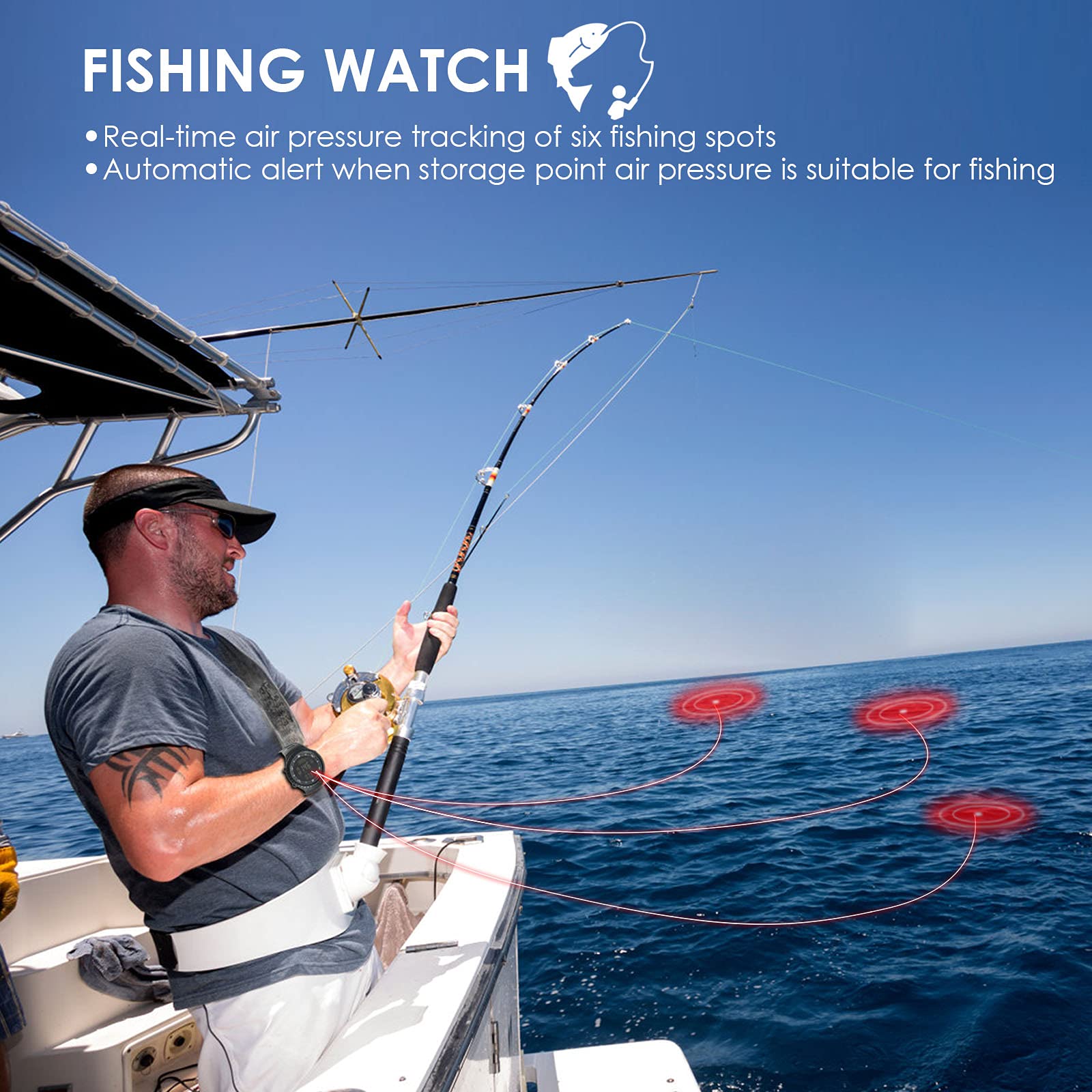 Men's Digital Watch - Waterproof Military Sports Tactical Fishing Wristwatch with Altimeter, Barometer & Thermometer - Black | Perfect for Outdoor Adventures, Hiking, Camping & Water Sports