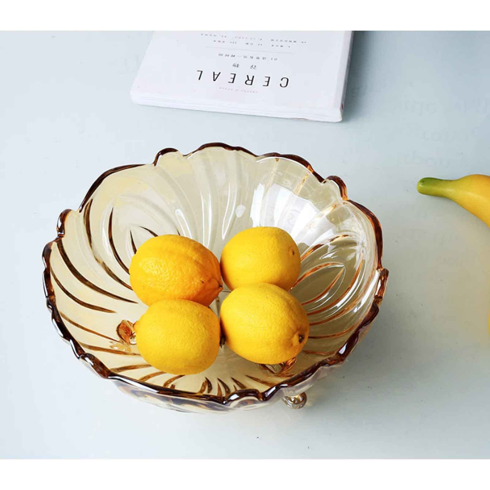 Premium Glass Fruit Bowl for Kitchen Counter - 23x11cm Modern Round Serving Bowl for Fruits, Vegetables, Bread, Candy & Nuts - Elegant Kitchen Decor & Dining Table Centerpiece