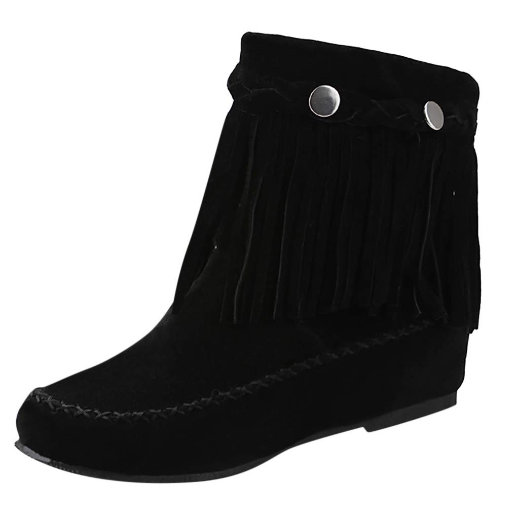 Gibobby Women's Ankle Booties - Pointed Toe Flat Boots with Tassel Detail & Side Zipper | Low Heel Dress Boots for Work, Office & Casual Outfits