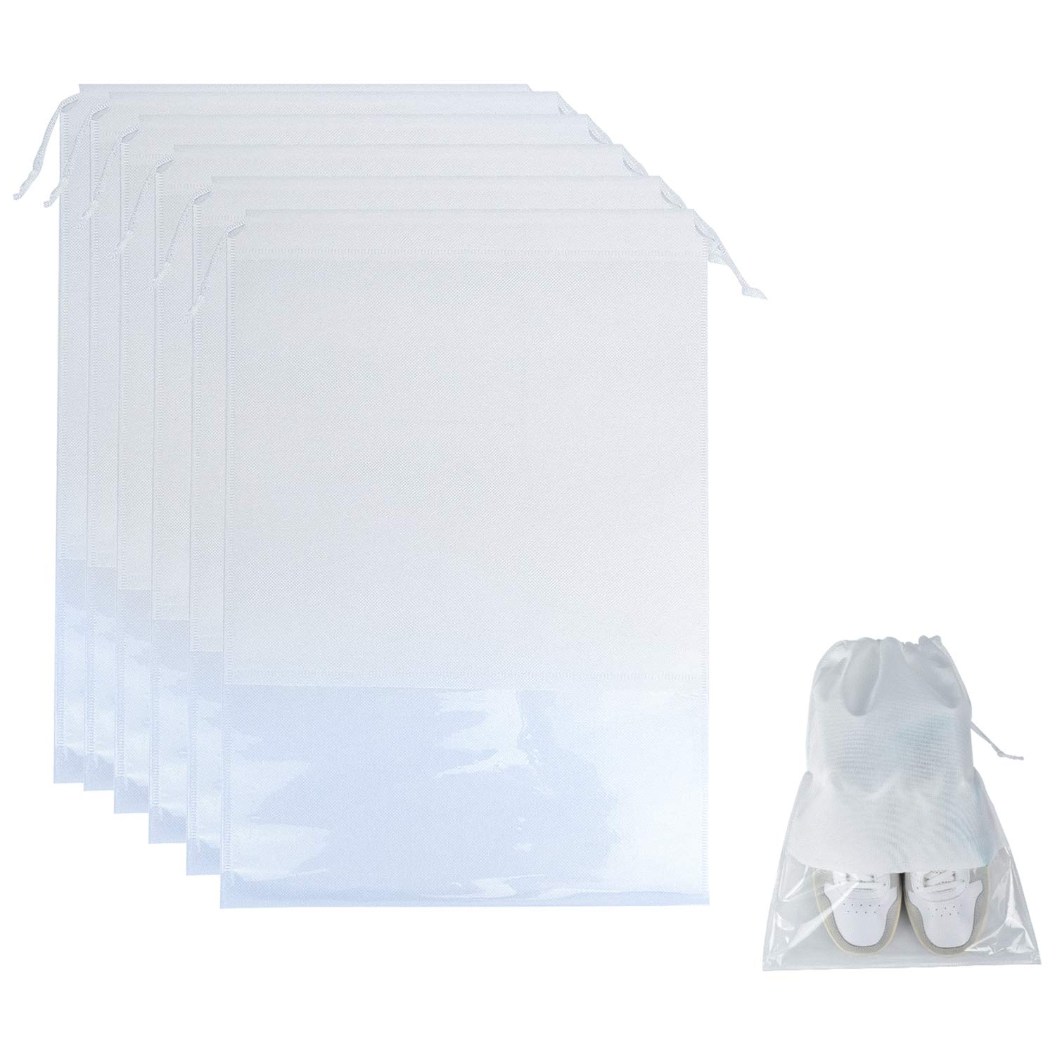 6 Pcs Travel Shoe Bags - Breathable Drawstring Shoe Storage Pouches for Packing & Organization (White) - Perfect for Gym, Vacation & Sports Equipment Storage