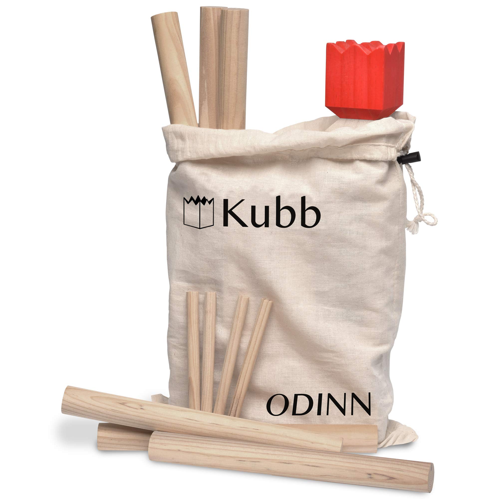Odinn XXL Kubb Yard Game Set - Premium Viking Chess & Wooden Lawn Bowling Game for Adults & Kids - Outdoor Backyard, Beach, Camping & Picnic Fun - Includes Wooden Blocks & King Pin