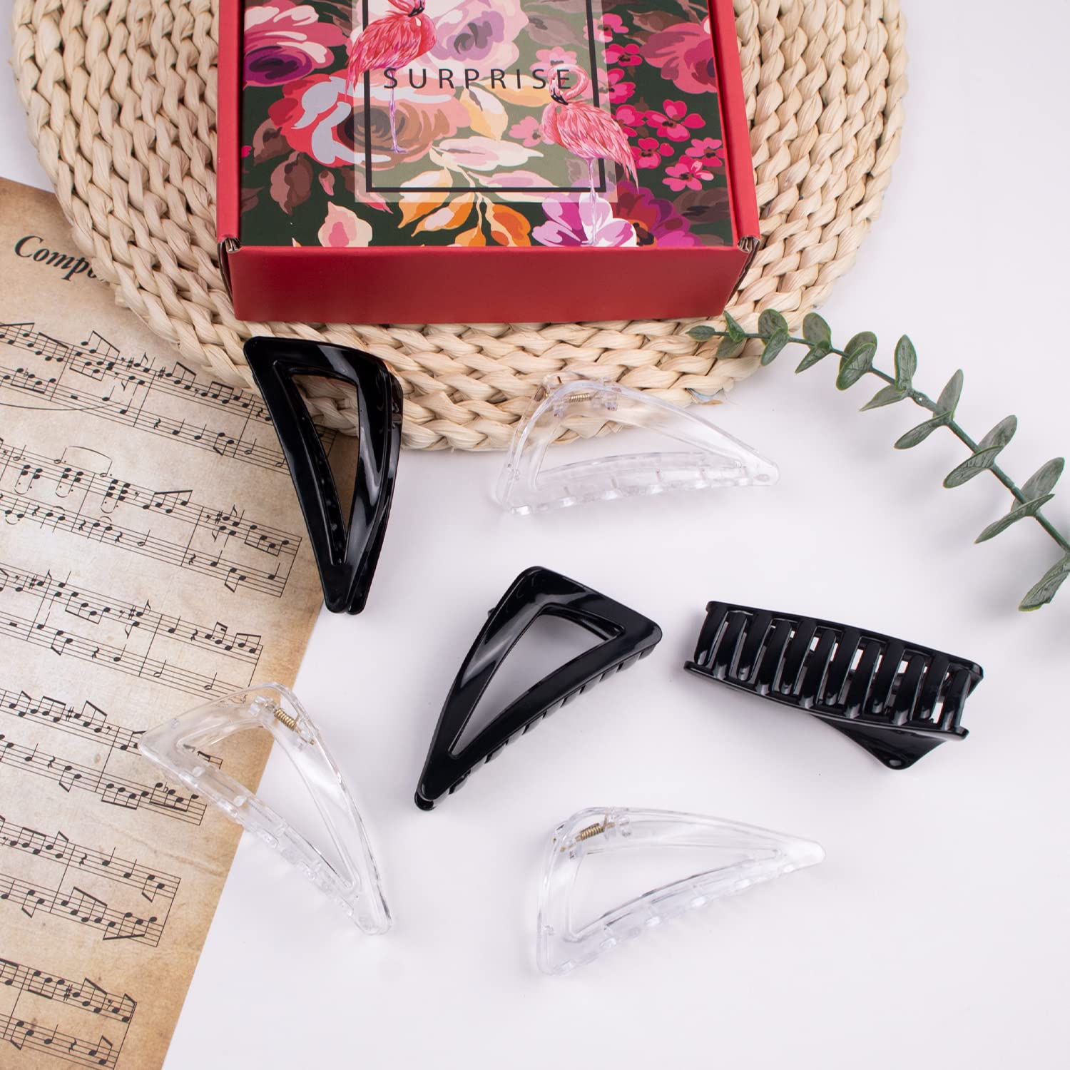 Strong Hold Matte Triangle Jaw Clips for Women & Girls - Medium Size Non-Slip French Hair Clips with Gift Box (Black & Clear) | Perfect for Work, School, Parties & Everyday Hairstyles