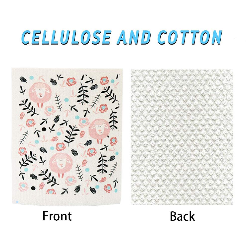**Eco-Friendly Swedish Dishcloth Set of 4 - Super Absorbent, Fast-Drying, Reusable Kitchen Towels | Odor-Free Cleaning Cloths for Dishes, Countertops & More (Sheep Design)**