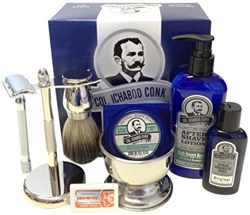 Colonel Conk Complete 8-Piece Shaving Kit with Razor, Brush & Shaving Soap - Premium Wet Shave Set for Men - Perfect for Home Grooming & Travel