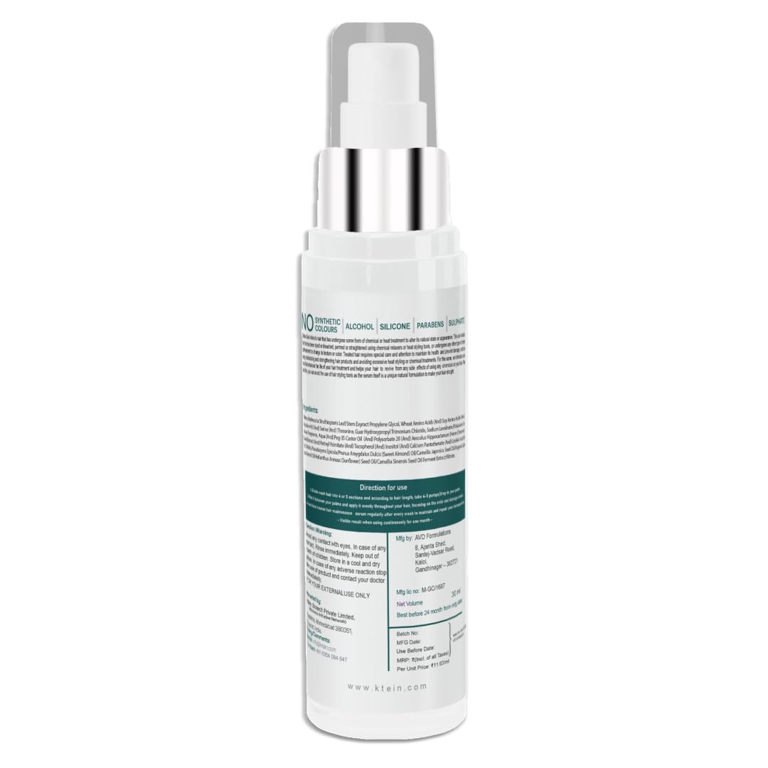 Ktein 100% Plant-Based Hair Growth Serum for Thicker, Stronger Hair - Vegan & Cruelty-Free Hair Treatment for Damaged Hair Repair & Scalp Nourishment - Perfect for Daily Use at Home or Salon