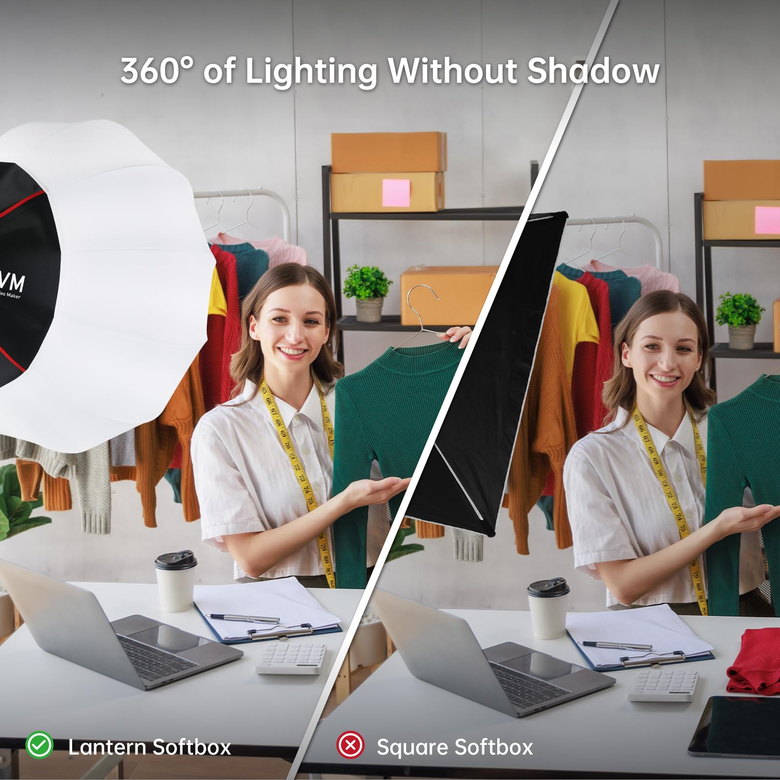 GVM 26-inch/65cm Quick-Setup Bowens Mount Lantern Softbox - Portable Light Modifier for GVM SD Series & Compatible Studio Lights - Perfect for Portrait, Product Photography & YouTube Videos