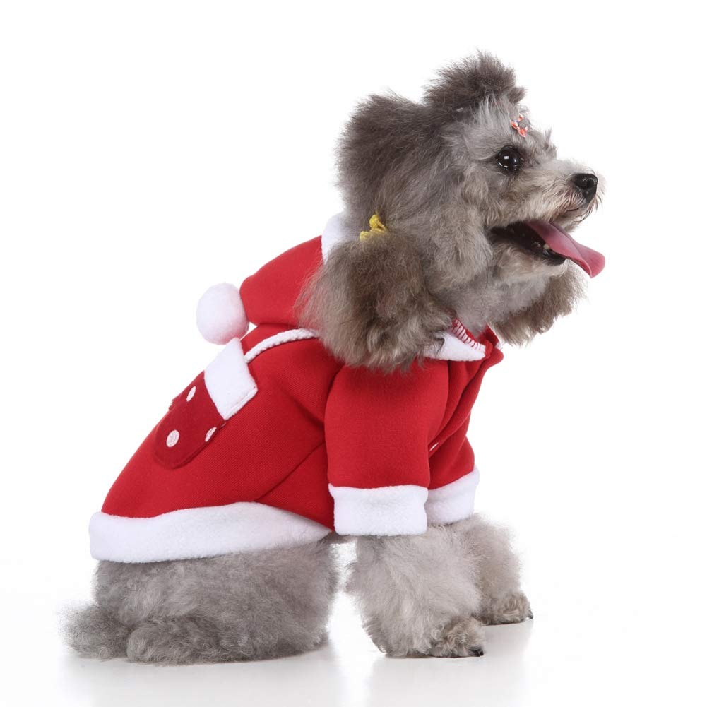Festive Santa Dog Coat - Warm Cashmere Hoodie for Small Medium Large Dogs - Christmas Pet Outfit