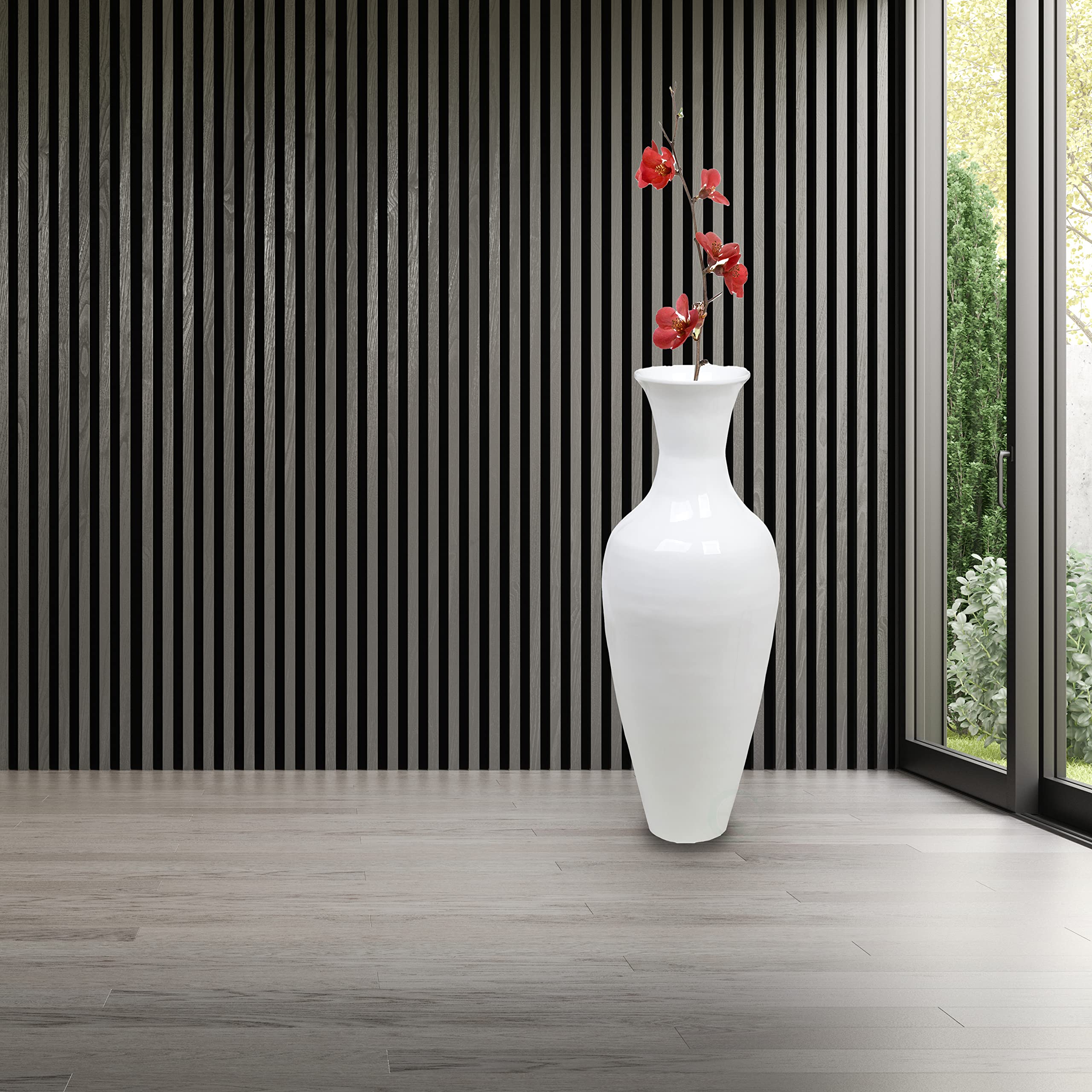 37 Inch Tall Bamboo Floor Vase - Modern Large Flower Holder for Dining Room, Living Room & Entryway - Classic White Home Decor Vase for Wedding, Office & Hotel Decorations