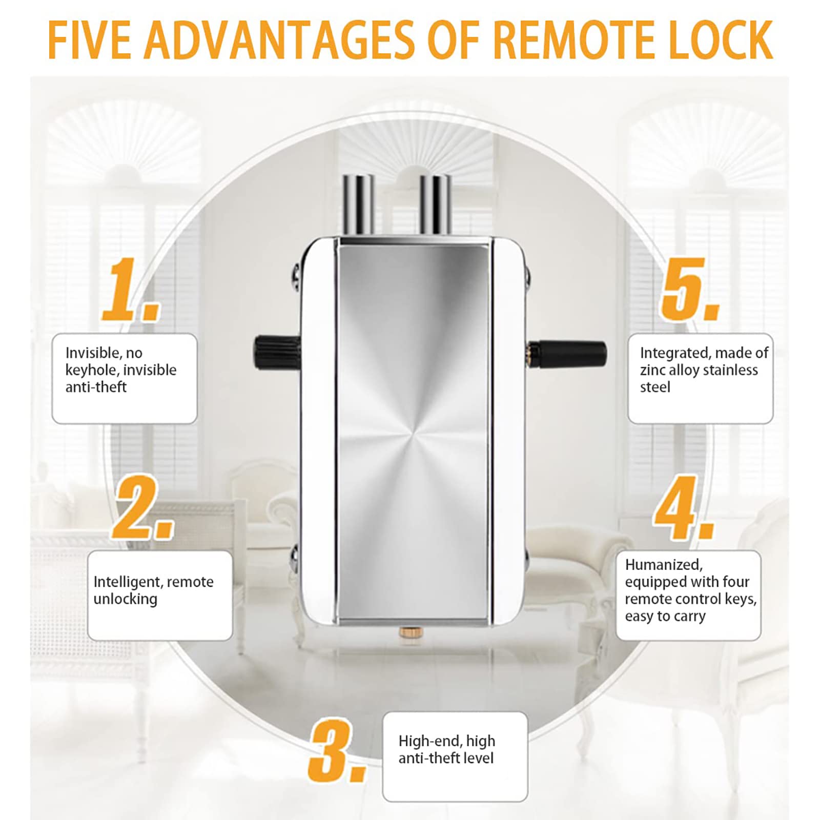 VLUOO Smart Electronic Deadbolt Door Lock - Keyless Entry, Anti-Theft Zinc Alloy Remote Control Lock with 4 Remotes - Perfect for Homes, Apartments & Offices Security