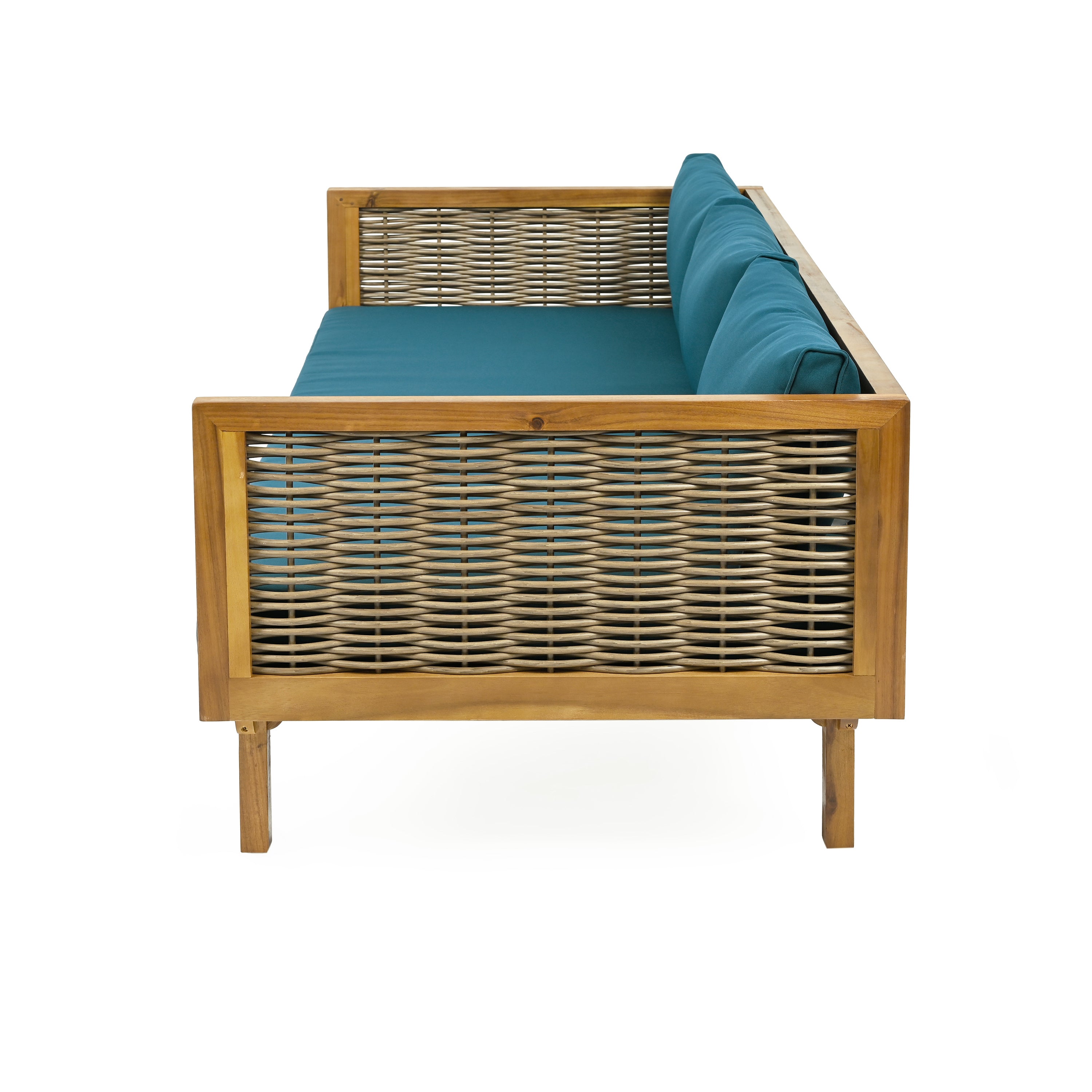CLAREMONT 3-Seater Rattan Arm Daybed with Teak Cushion - Perfect for Patio, Sunroom or Outdoor Lounge Relaxation