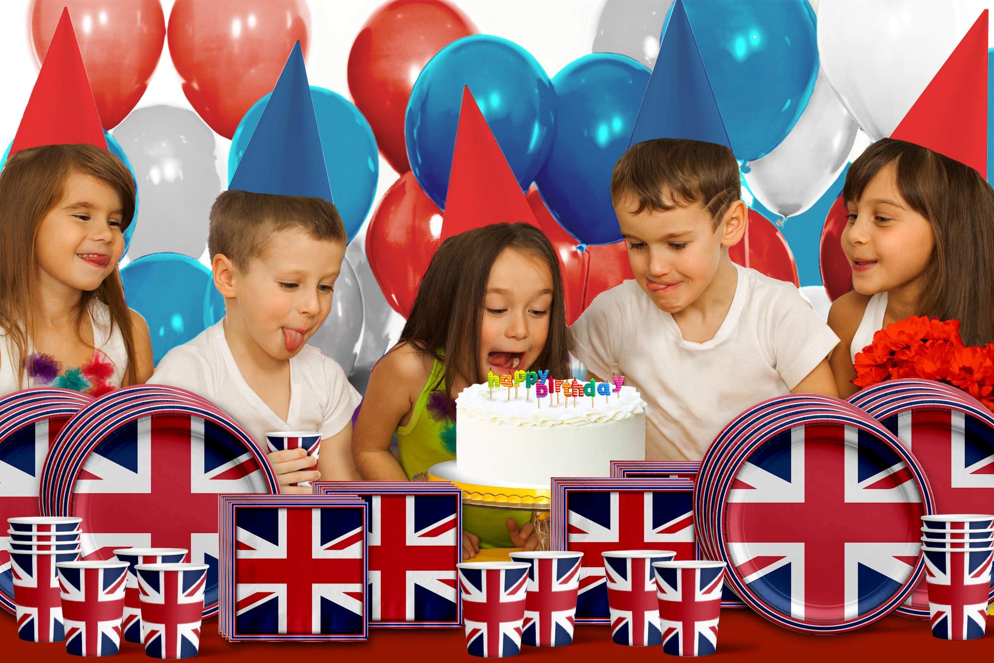 **British Flag Themed Birthday Party Supplies Set - 16-Piece Tableware Kit with Plates, Napkins & Cups | Perfect for UK England Themed Parties, National Day Celebrations & Patriotic Events**