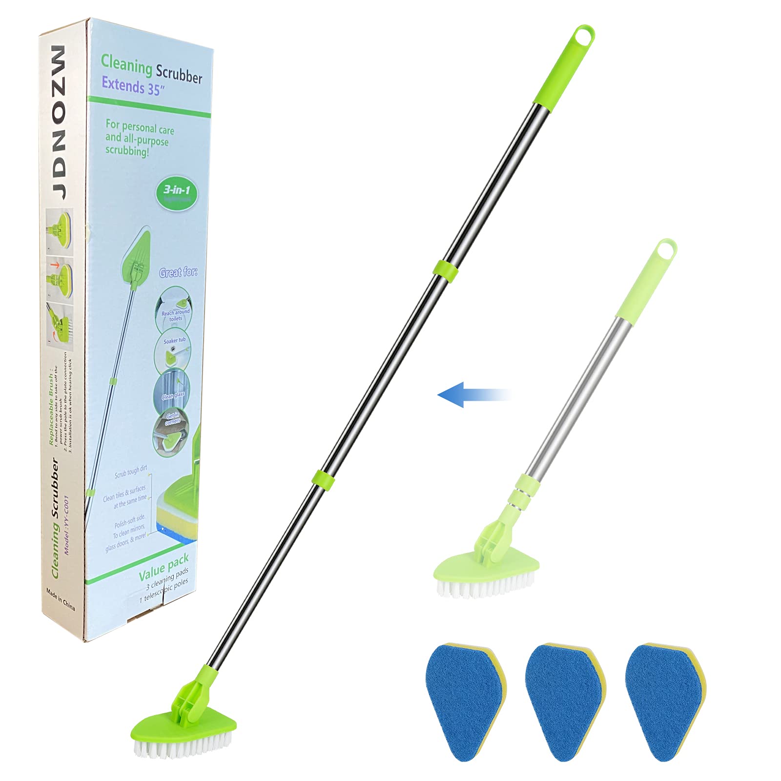 **Long Handle Scrub Brush with Tile Scrubber & Sponge (3-Pack) – Heavy Duty Bathroom Cleaning Tool for Bathtub, Shower, Tiles & Grout**    *(Perfect for Deep Cleaning Stubborn Soap Scum, Mold & Mildew in Showers, Tubs & Sinks)*