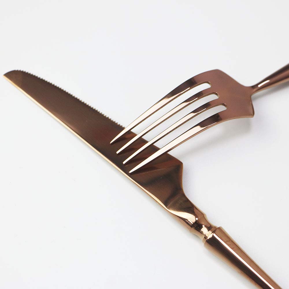 Premium 20-Piece 18/10 Stainless Steel Rose Gold Flatware Set - Service for 4 (Knives, Forks, Spoons) - Mirror Polished Elegant Dining Cutlery - Perfect for Wedding Gifts, Dinner Parties & Upscale Home Tableware