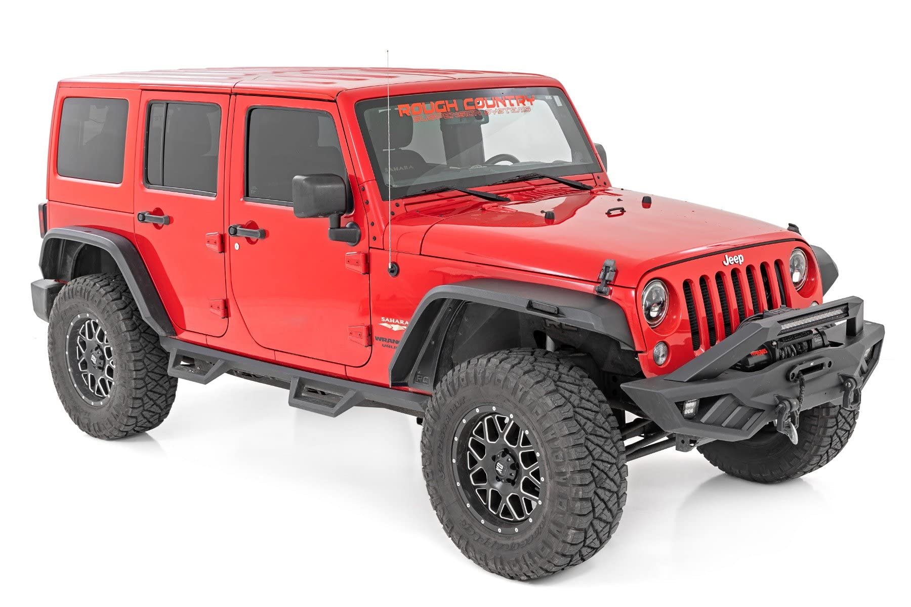 Rough Country High Clearance LED Flat Fender Flare Kit for Jeep Wrangler JK (2007-2018) - 4-Piece Set with Dual LED Lights - Off-Road Protection & Style Upgrade for Jeep Enthusiasts